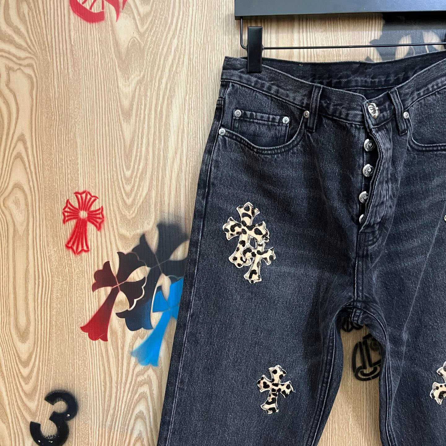 Chrome Hearts Levi's  Leopard Cross Patch Black Jeans - DopestKickz