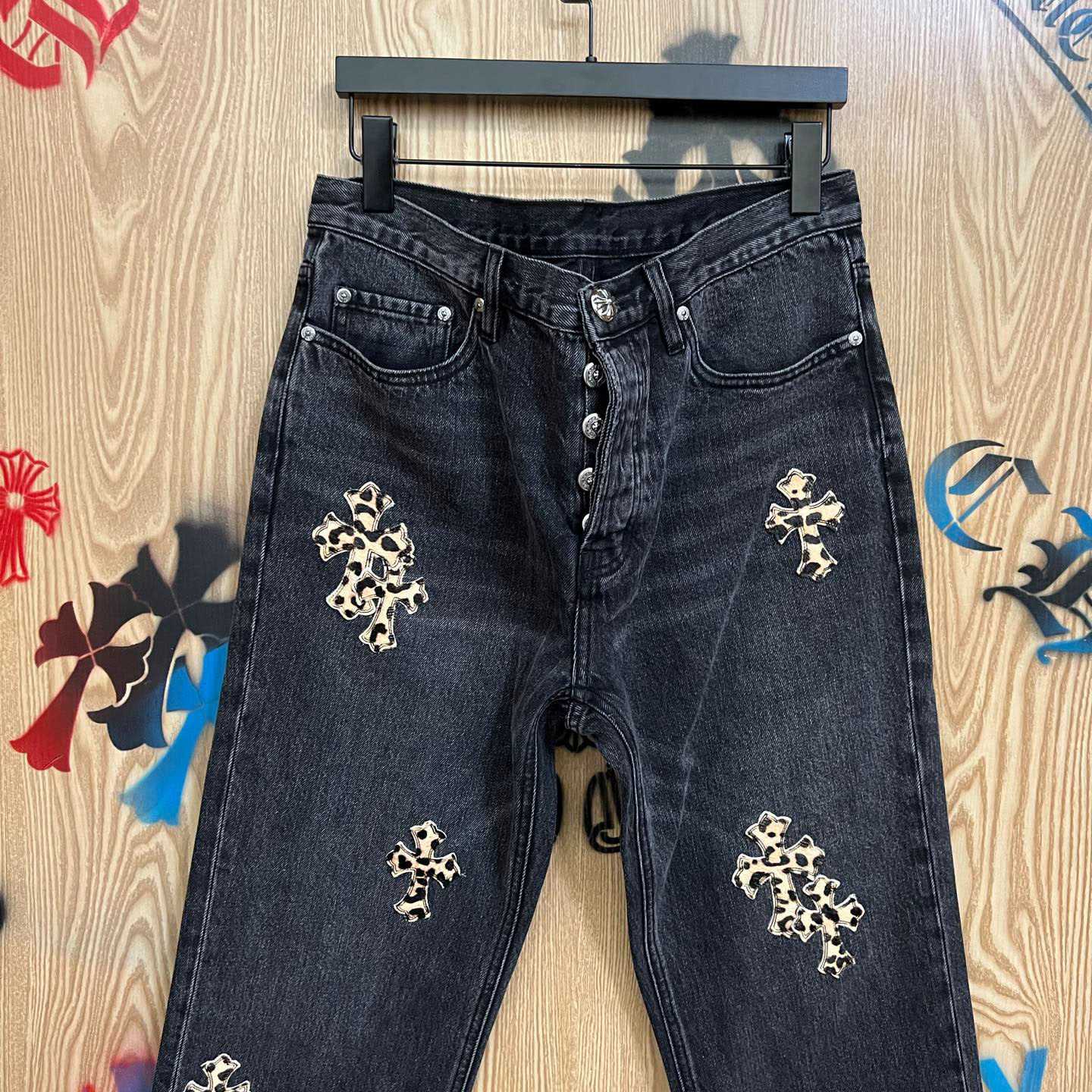Chrome Hearts Levi's  Leopard Cross Patch Black Jeans - DopestKickz