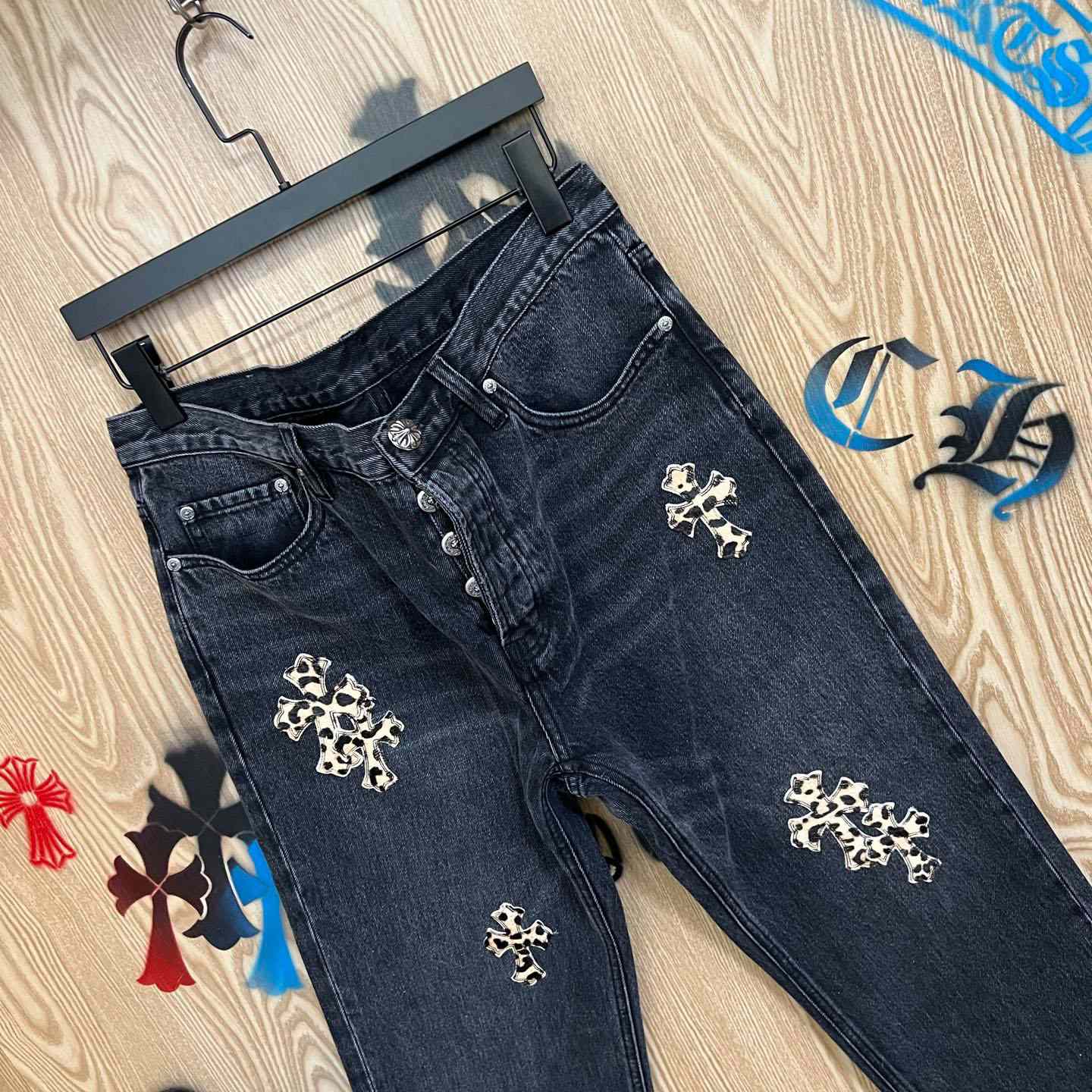 Chrome Hearts Levi's  Leopard Cross Patch Black Jeans - DopestKickz