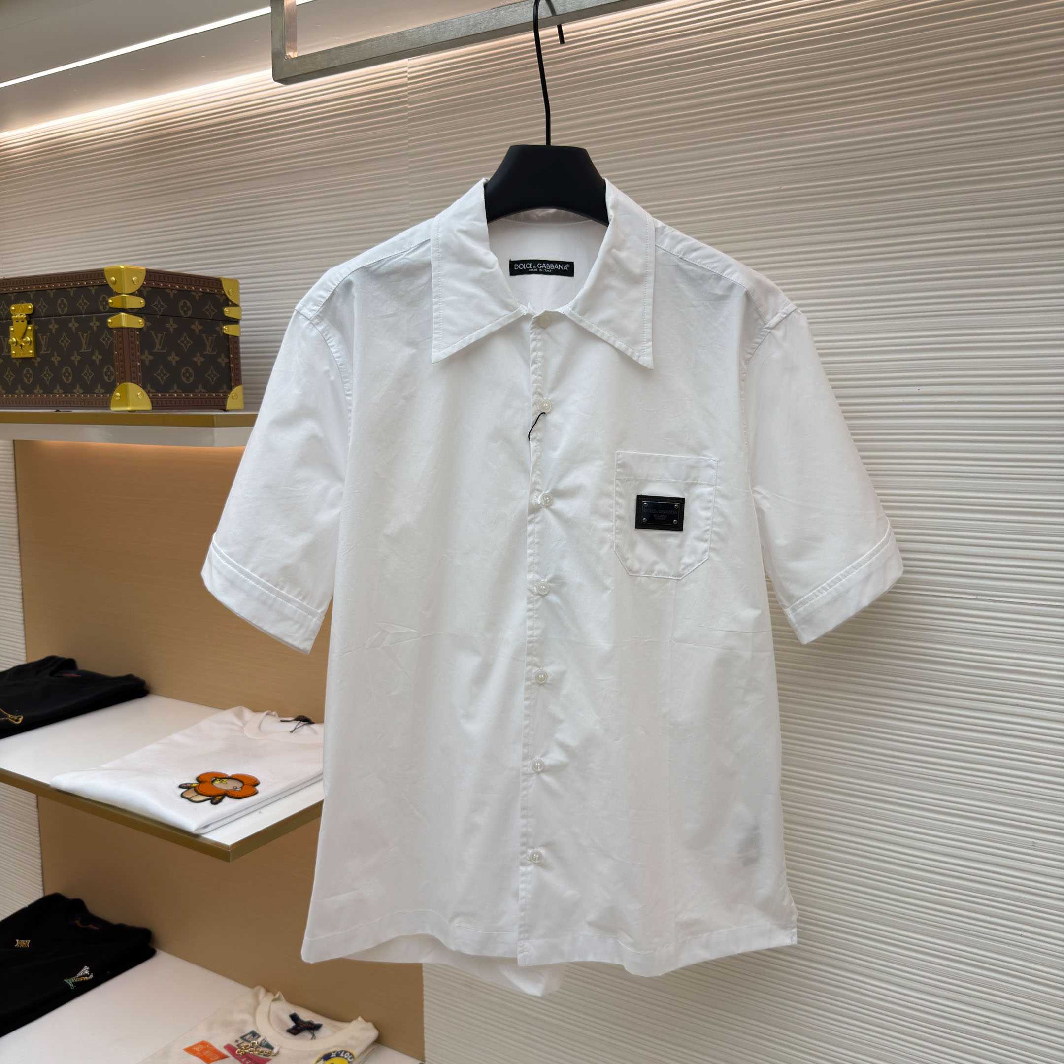 Dolce & Gabbana Logo Plaque Cotton Short Sleeved Shirt - DopestKickz