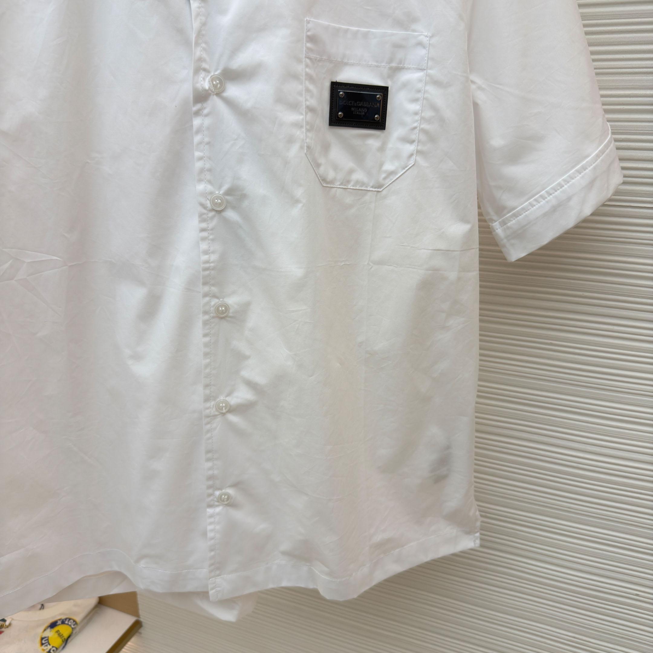 Dolce & Gabbana Logo Plaque Cotton Short Sleeved Shirt - DopestKickz