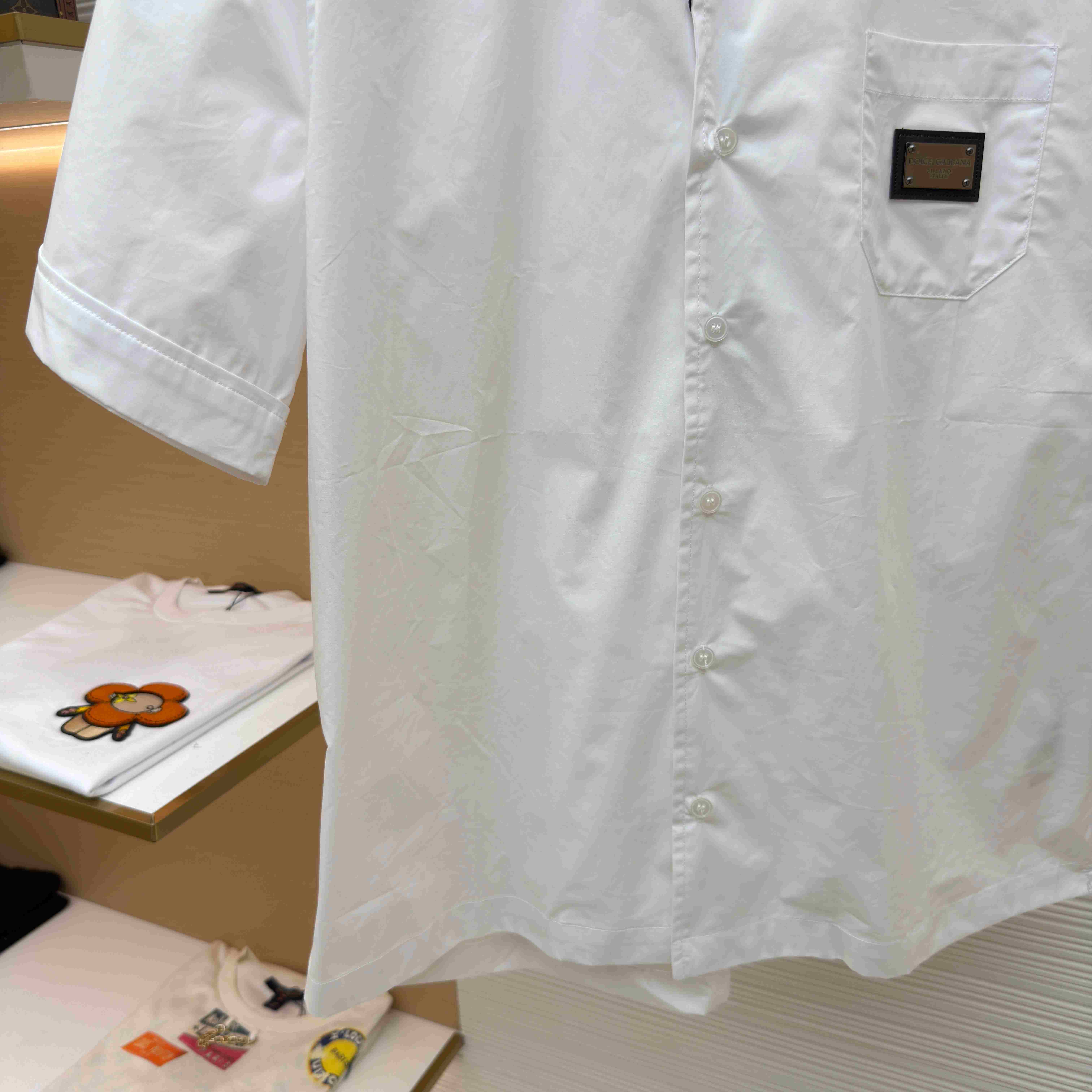 Dolce & Gabbana Logo Plaque Cotton Short Sleeved Shirt - DopestKickz