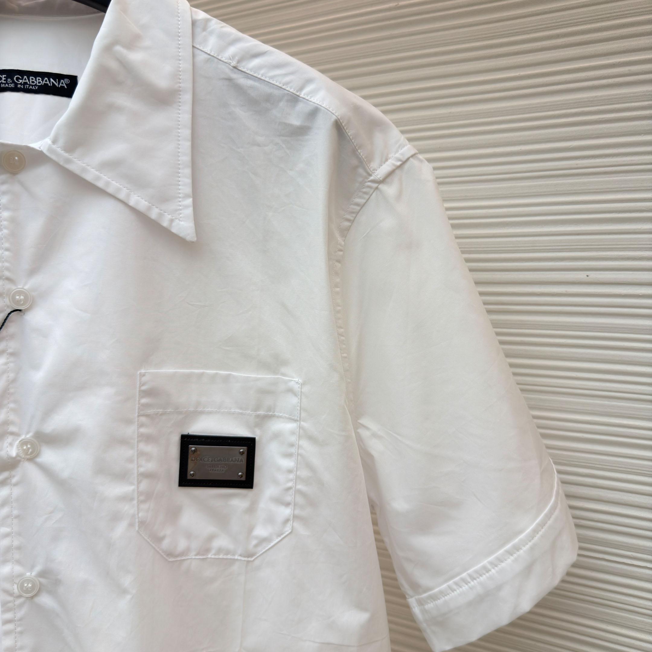 Dolce & Gabbana Logo Plaque Cotton Short Sleeved Shirt - DopestKickz