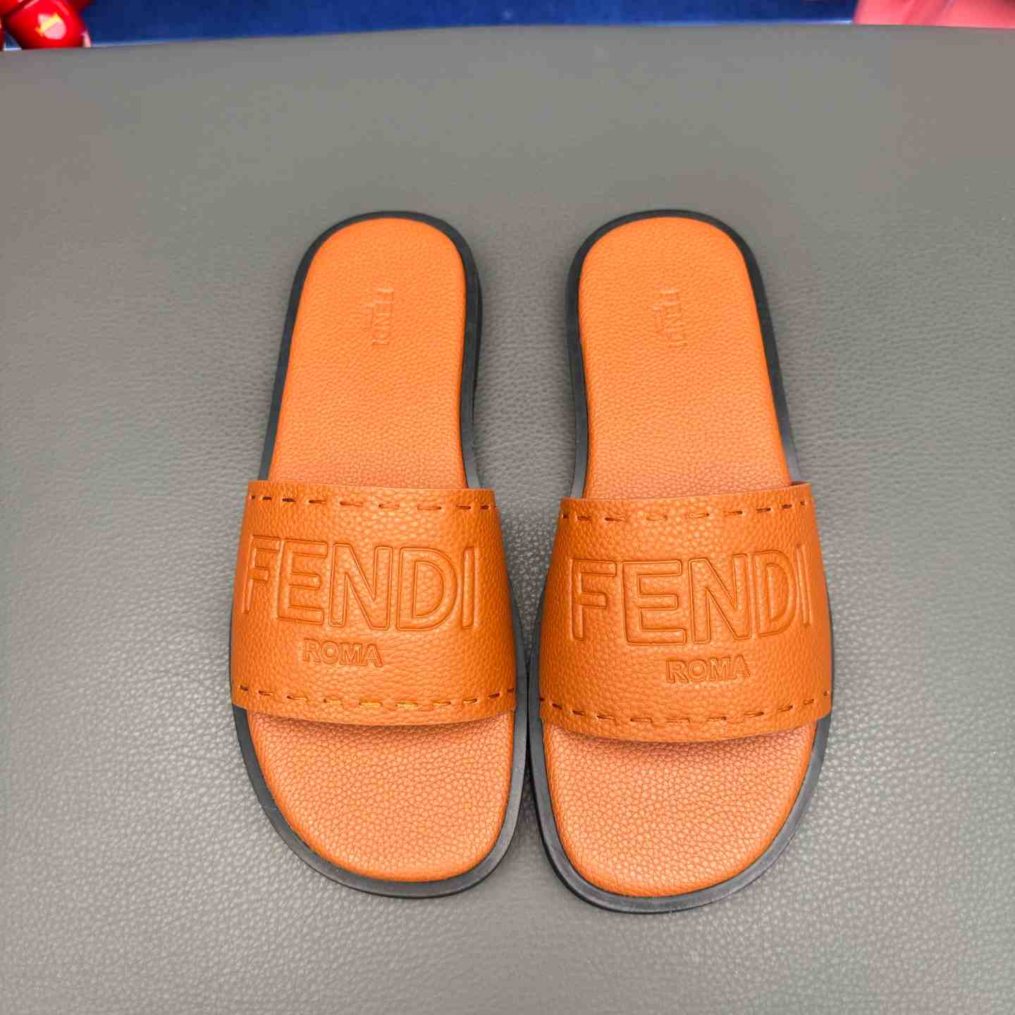 Fendi Roma Embossed-Logo Leather Sandals - DopestKickz