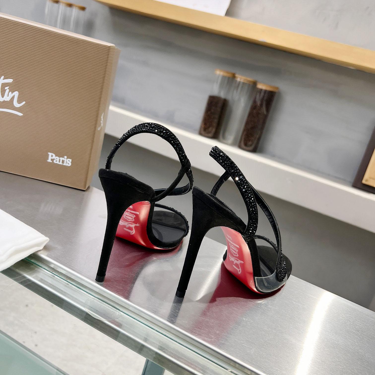 Christian Louboutin Black Suede Crystal Embellished Rosalie Sandals - DopestKickz