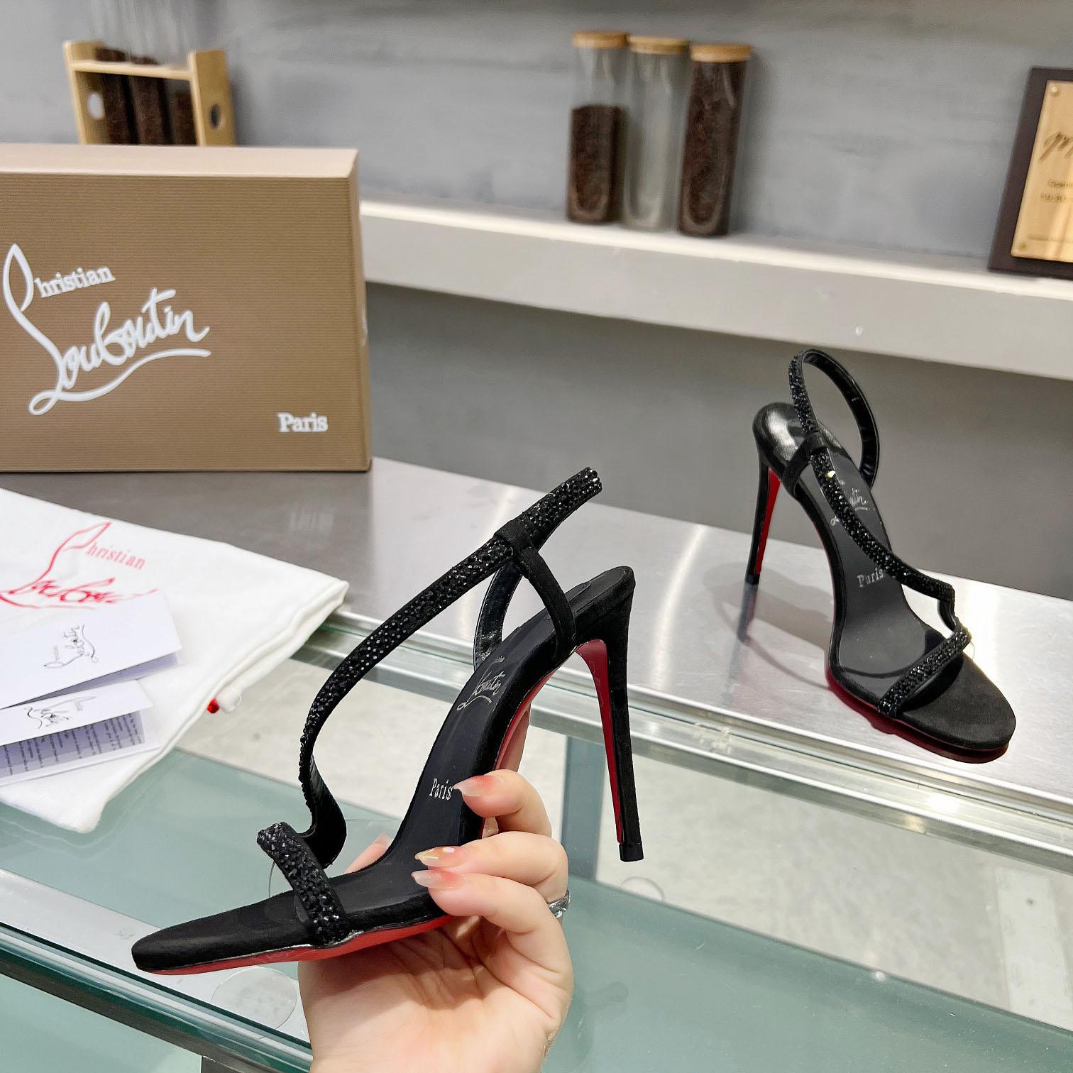 Christian Louboutin Black Suede Crystal Embellished Rosalie Sandals - DopestKickz