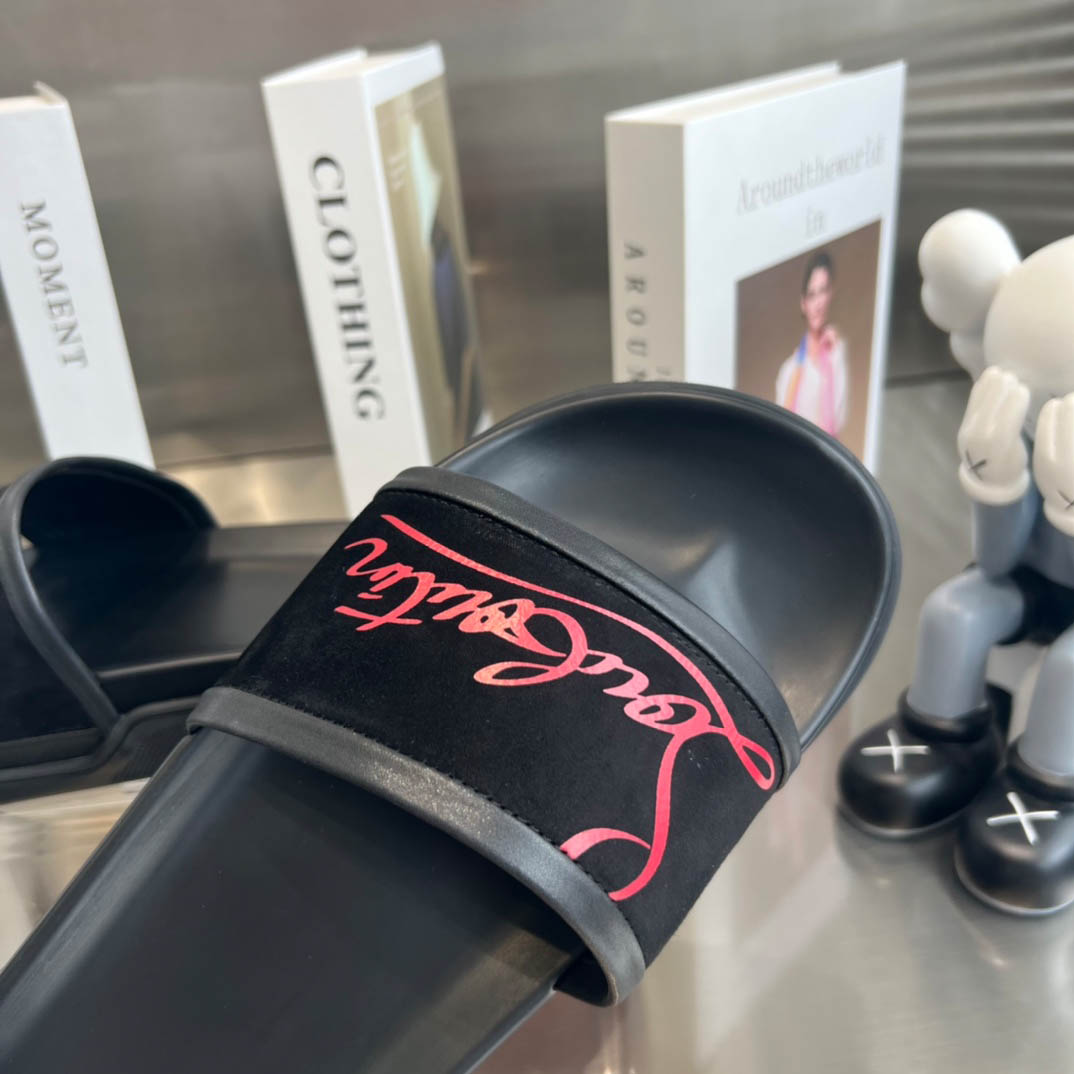 Christian Louboutin  Navy Pool Flat Sandals In Black - DopestKickz