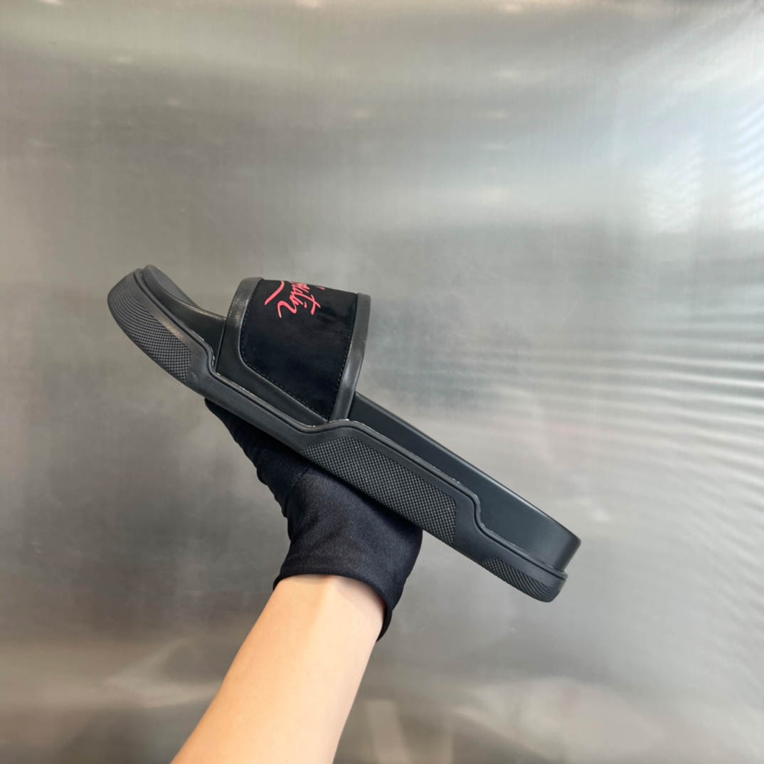 Christian Louboutin  Navy Pool Flat Sandals In Black - DopestKickz