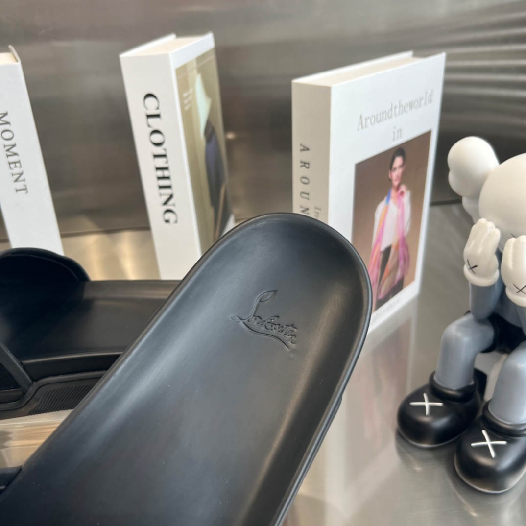 Christian Louboutin  Navy Pool Flat Sandals In Black - DopestKickz