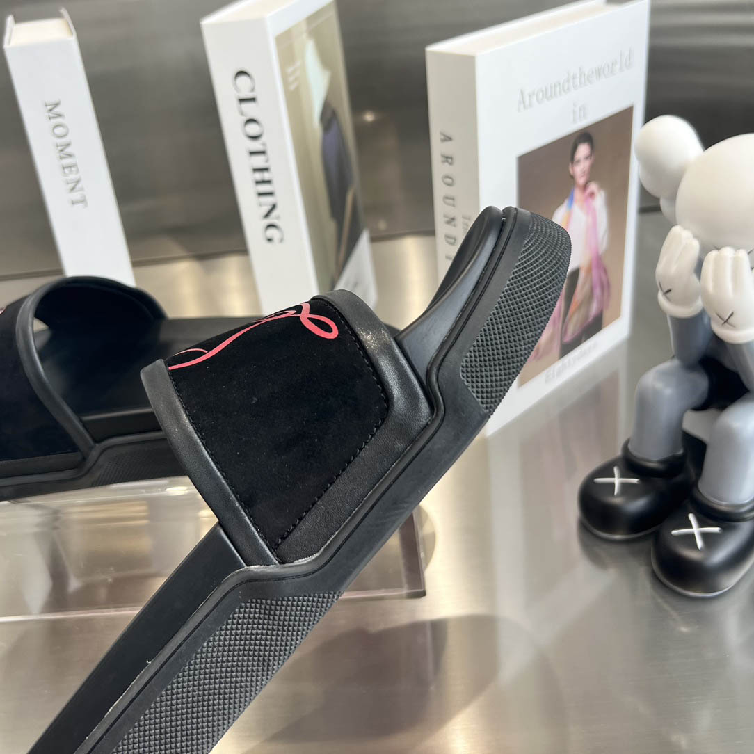 Christian Louboutin  Navy Pool Flat Sandals In Black - DopestKickz