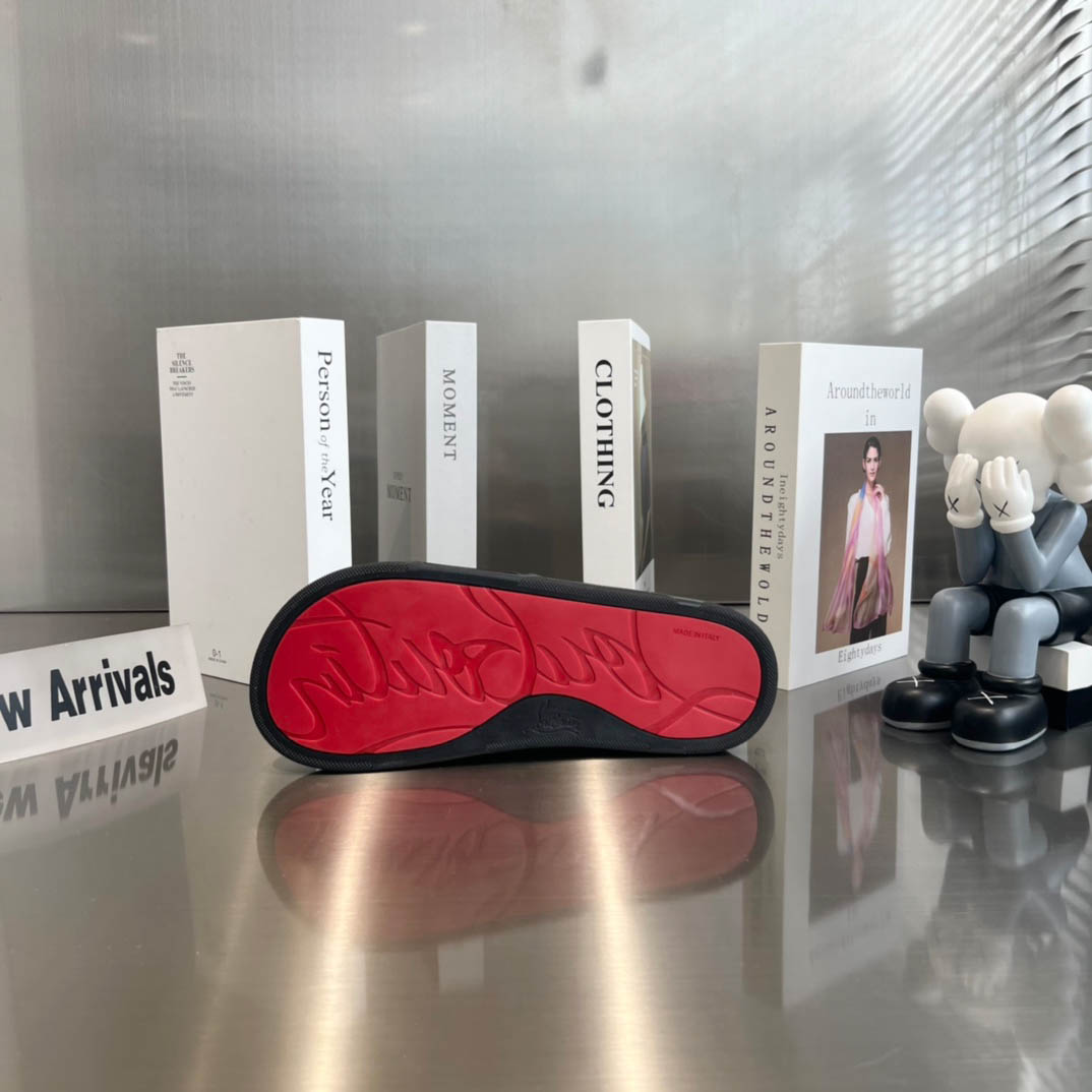 Christian Louboutin  Navy Pool Flat Sandals In Black - DopestKickz