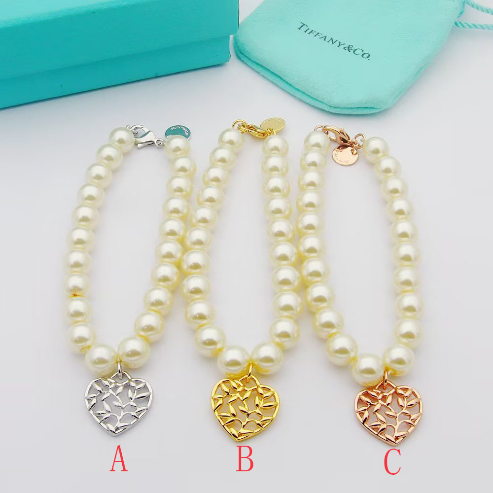 Tiffany Olive Leaf Pearl Heart Bracelet - DopestKickz