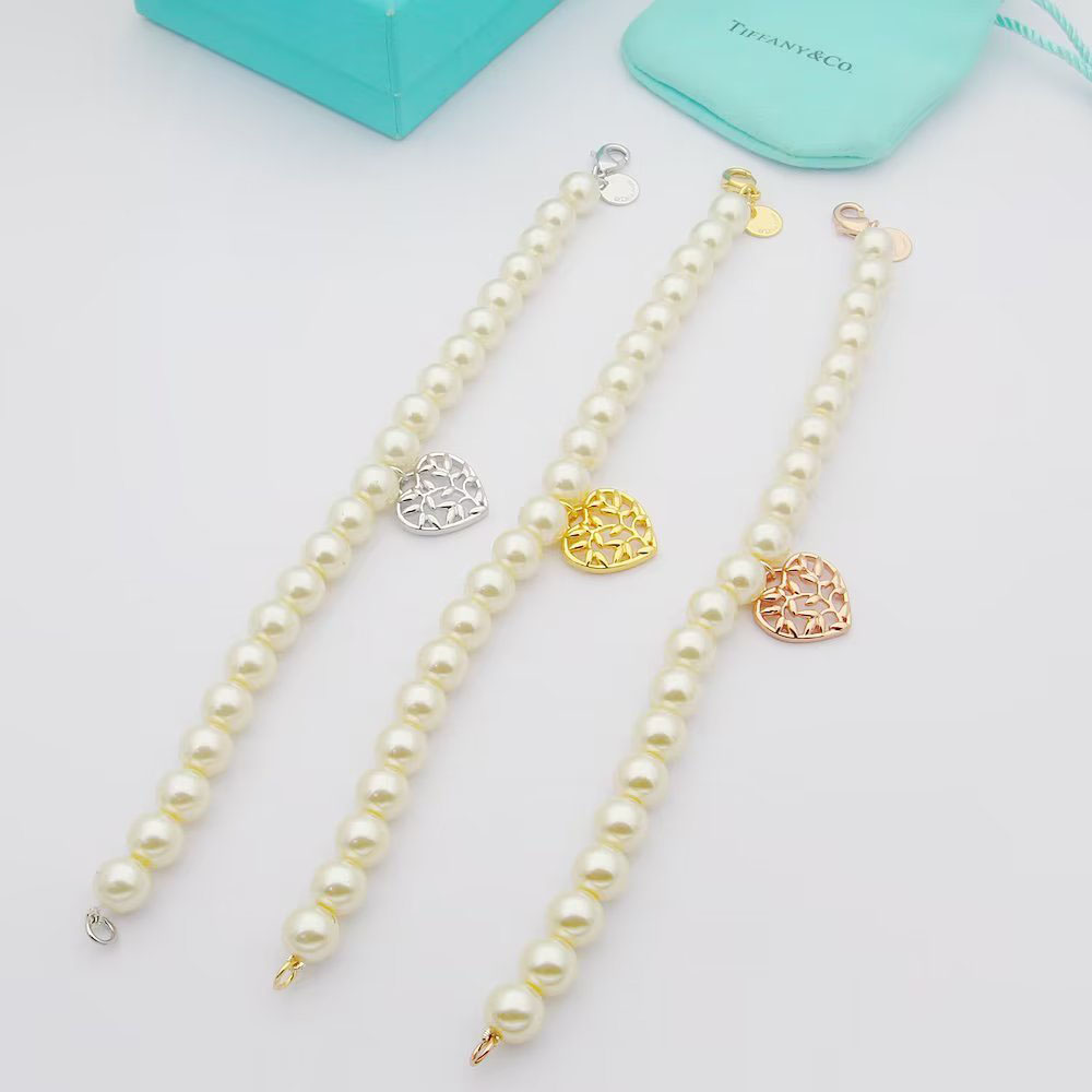 Tiffany Olive Leaf Pearl Heart Bracelet - DopestKickz