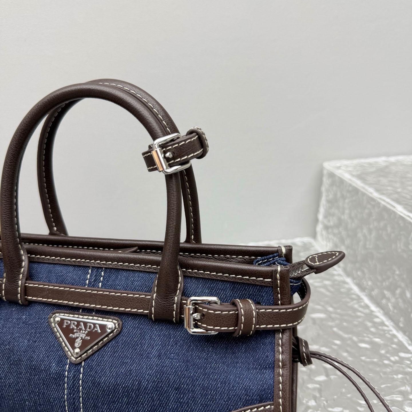 Prada Bonnie Small Denim And Leather Handbag - DopestKickz