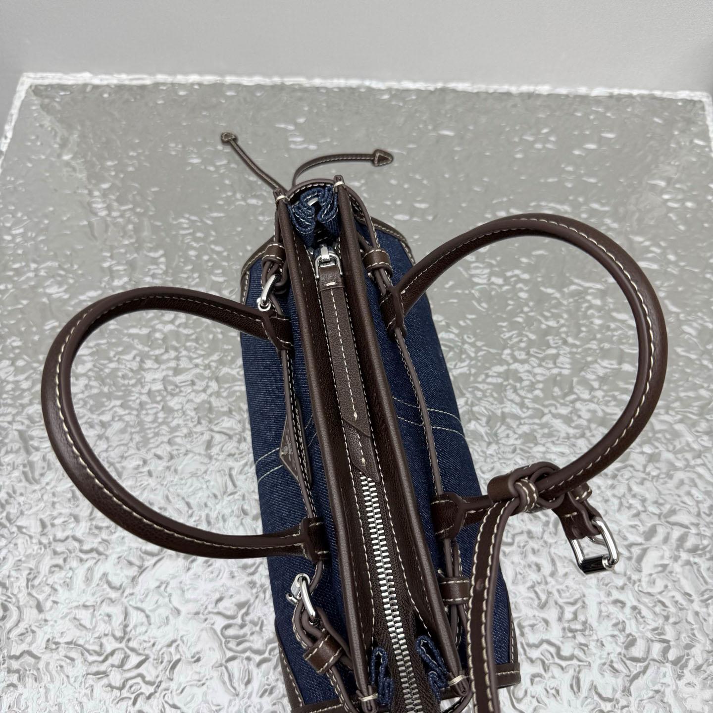 Prada Bonnie Small Denim And Leather Handbag - DopestKickz