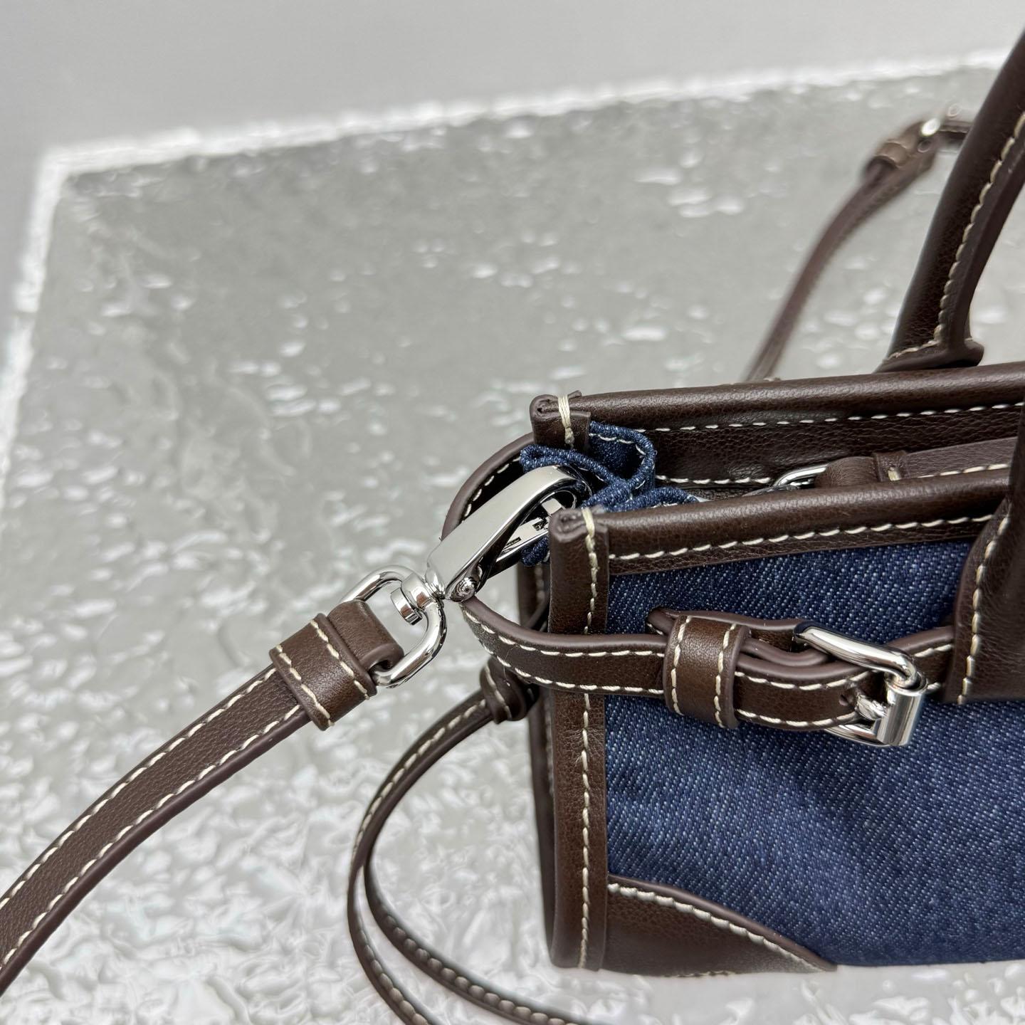 Prada Bonnie Small Denim And Leather Handbag - DopestKickz