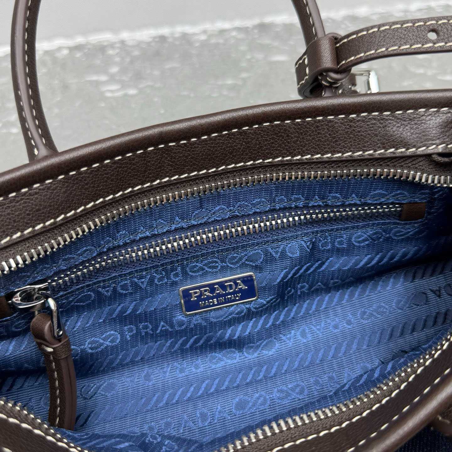 Prada Bonnie Small Denim And Leather Handbag - DopestKickz