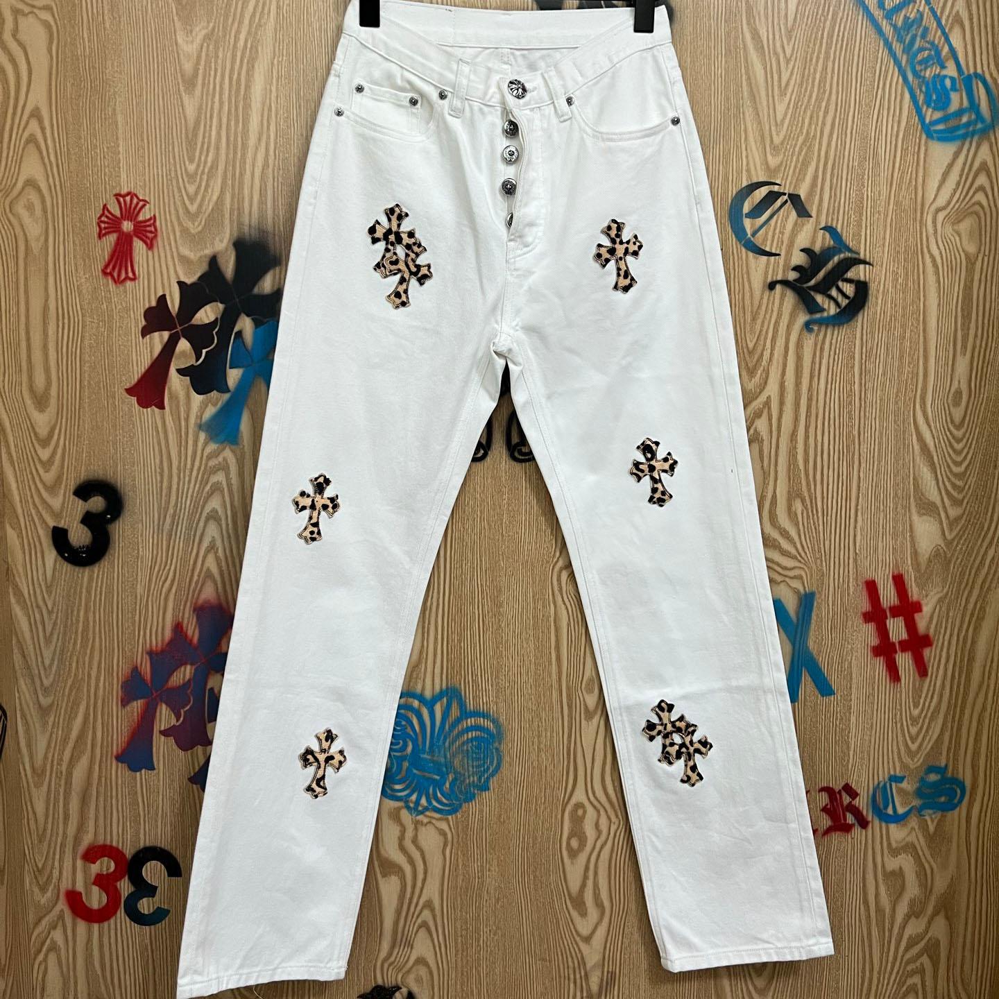 Chrome Hearts Levi's 501 Leopard Cross Patch White Jeans - DopestKickz