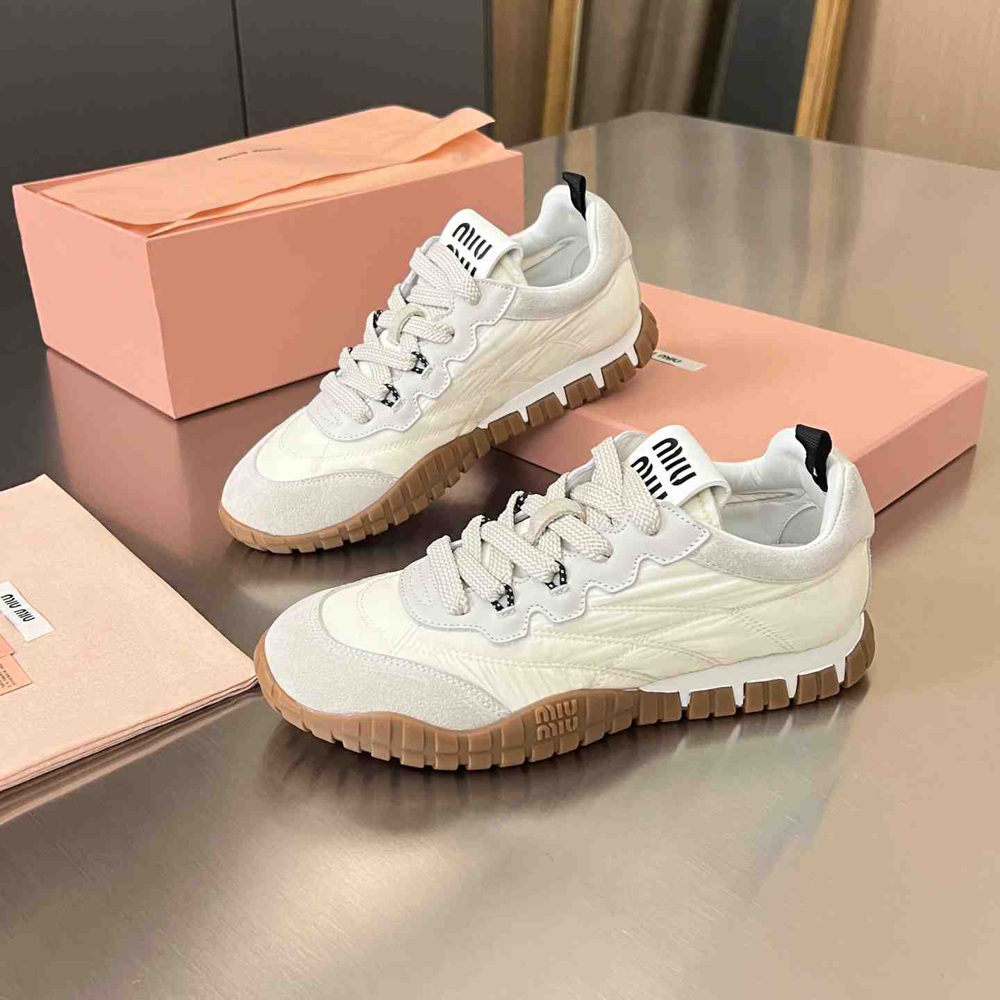 Miu Miu Tyre Technical Fabric And Suede Sneakers - DopestKickz