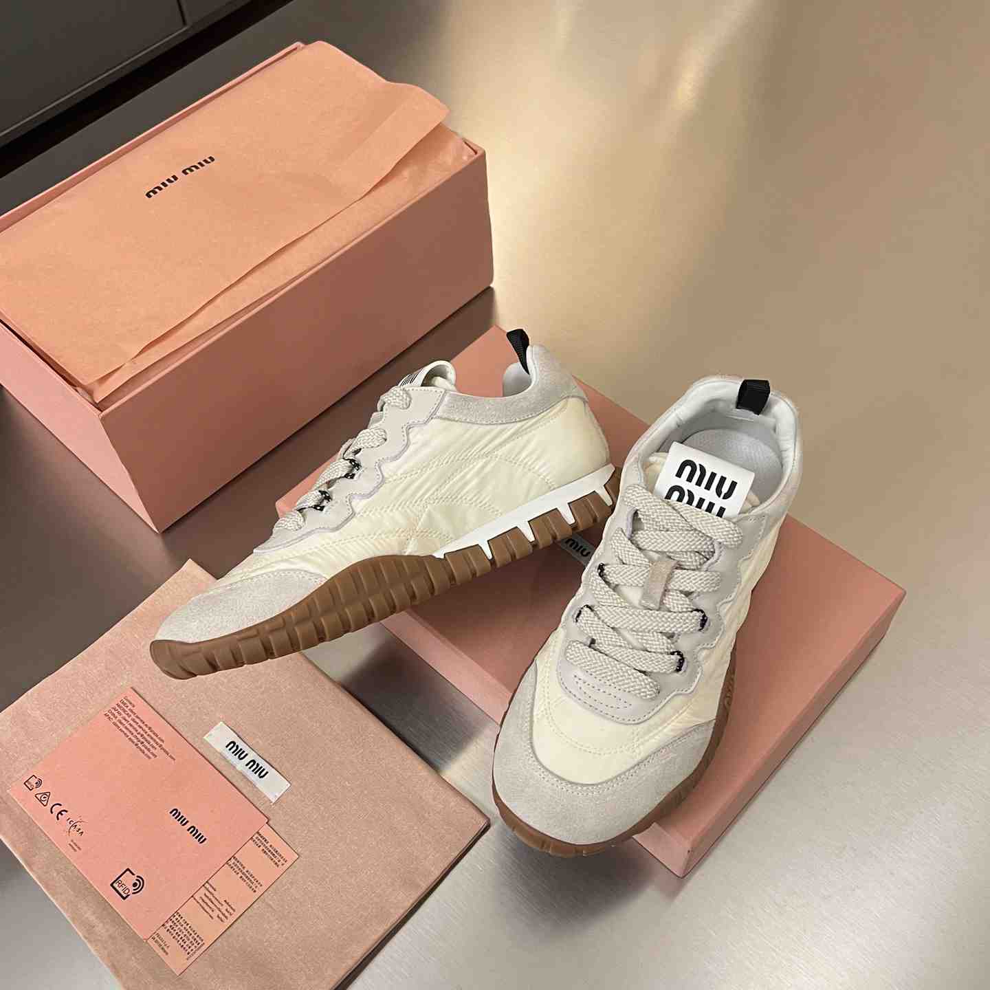 Miu Miu Tyre Technical Fabric And Suede Sneakers - DopestKickz