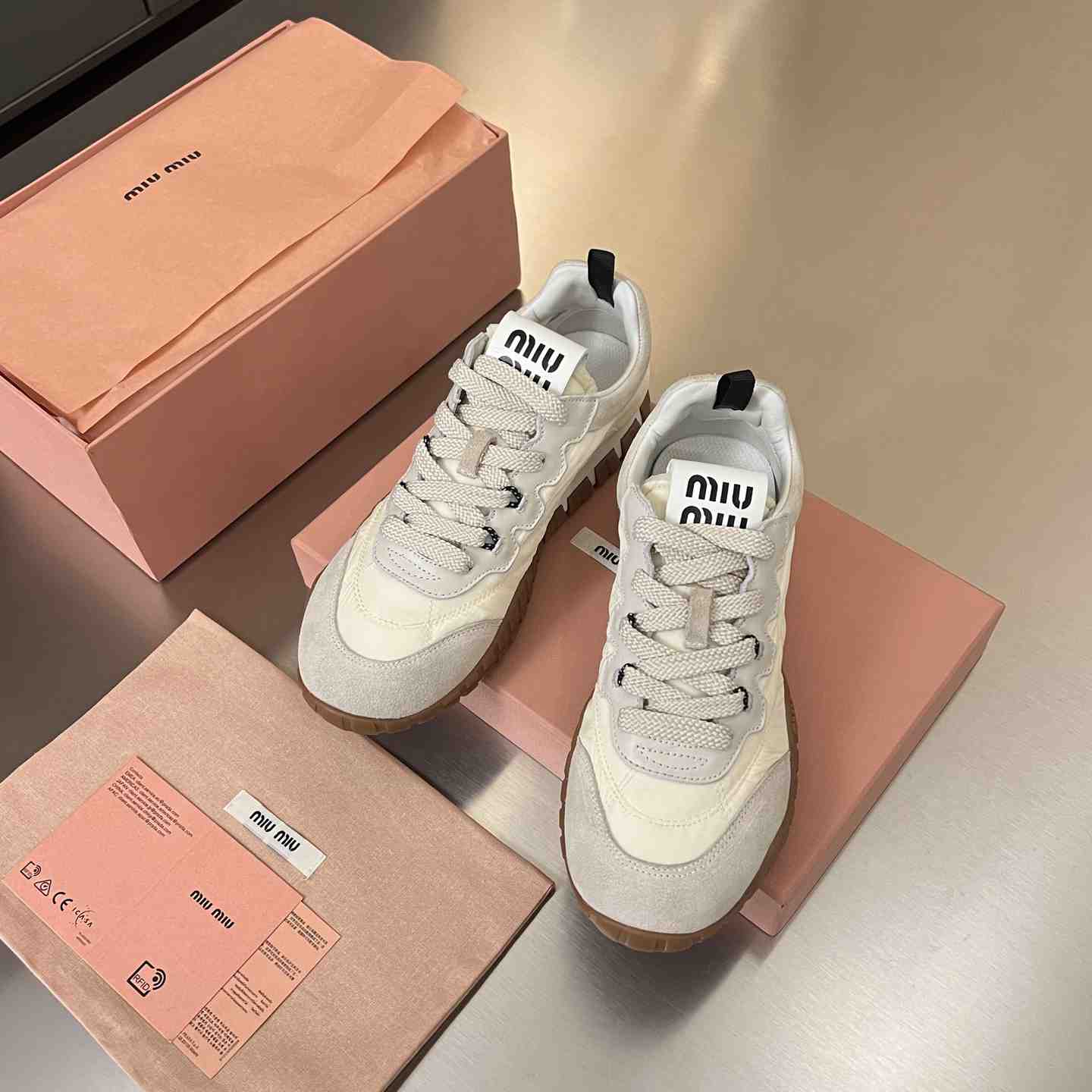 Miu Miu Tyre Technical Fabric And Suede Sneakers - DopestKickz