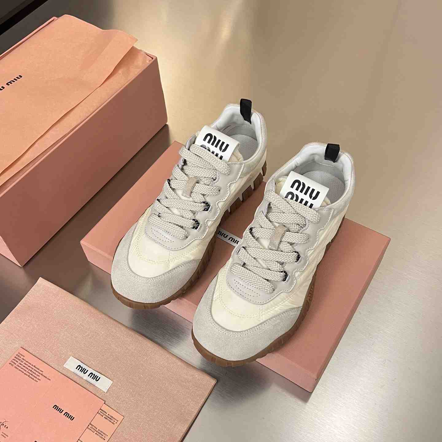 Miu Miu Tyre Technical Fabric And Suede Sneakers - DopestKickz
