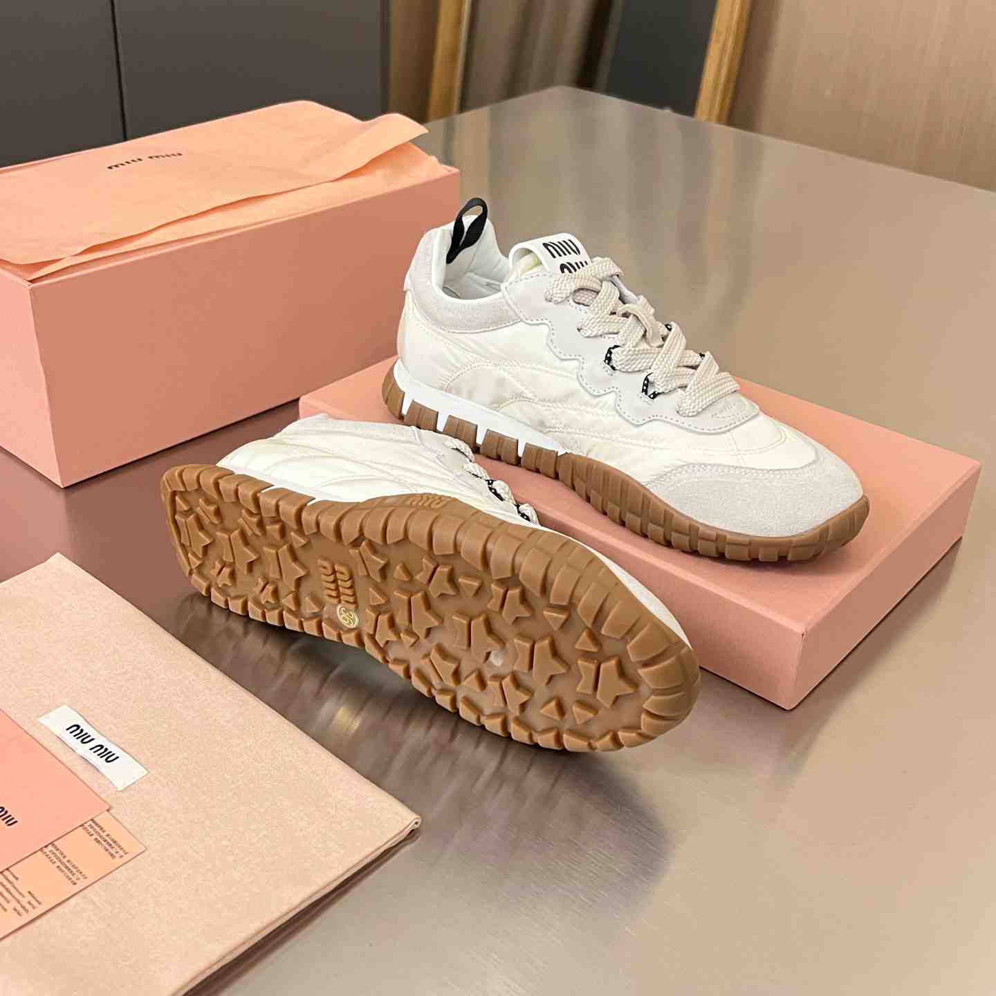 Miu Miu Tyre Technical Fabric And Suede Sneakers - DopestKickz