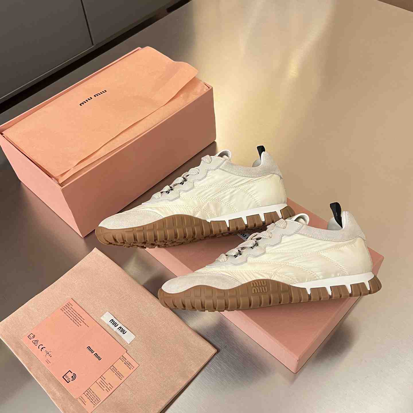 Miu Miu Tyre Technical Fabric And Suede Sneakers - DopestKickz