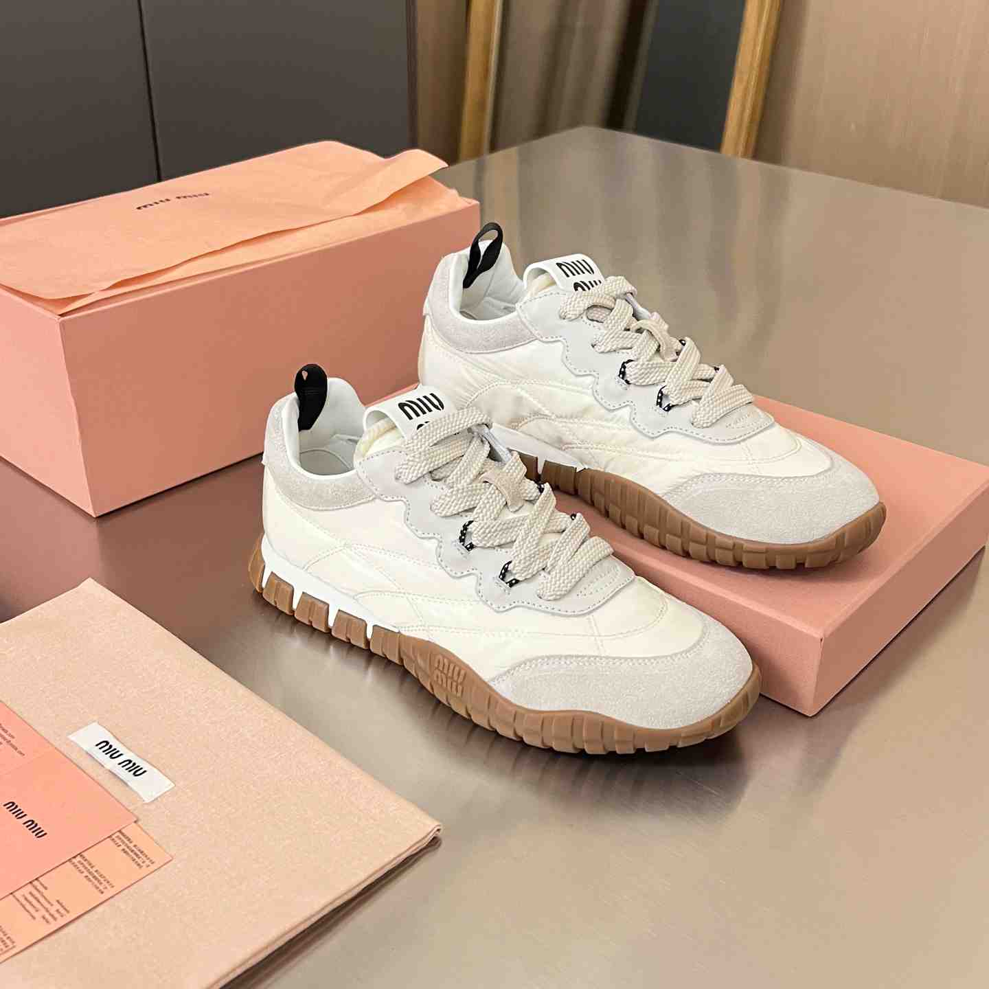 Miu Miu Tyre Technical Fabric And Suede Sneakers - DopestKickz