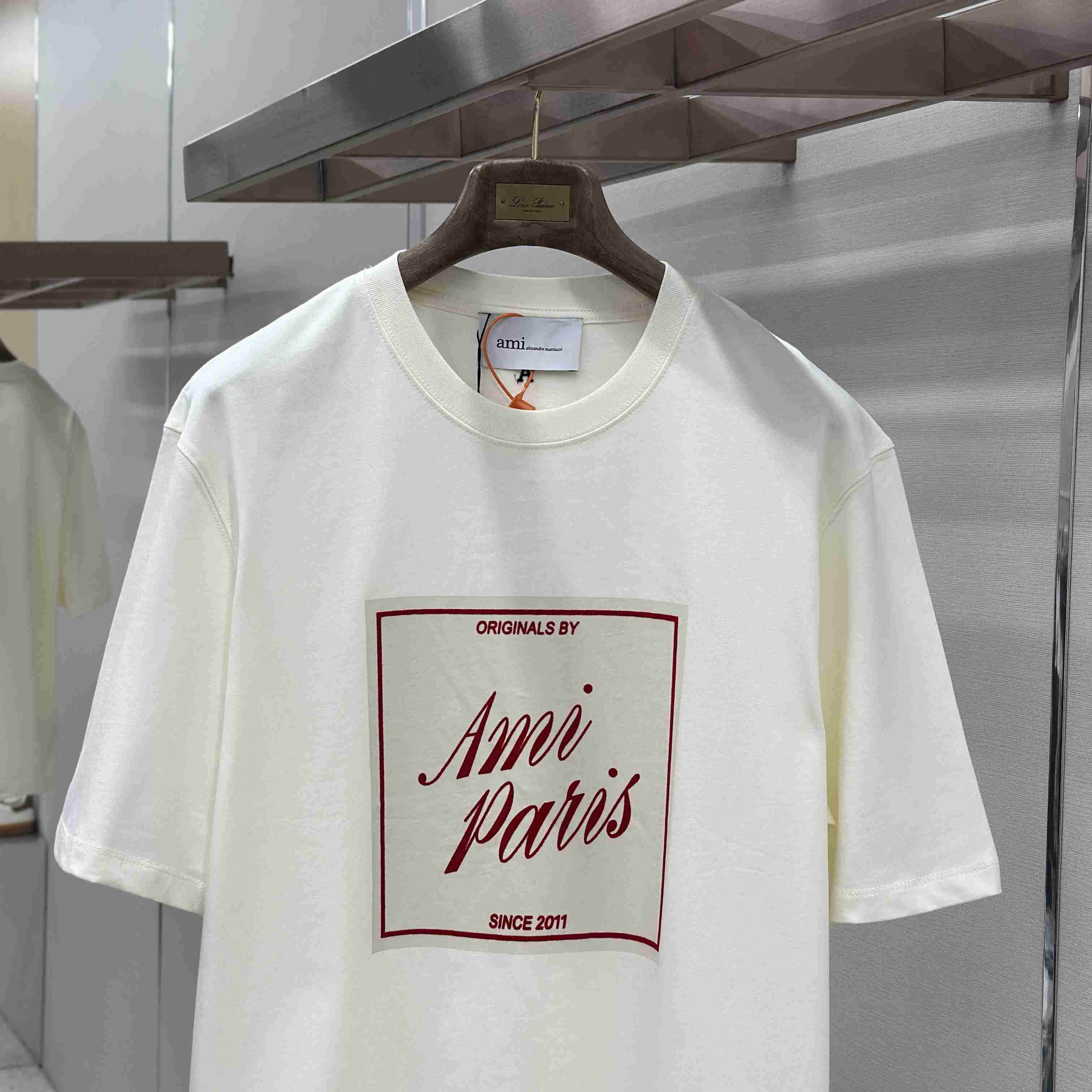 AMI Paris White Cotton Ami Paris Heritage Print T-shirt - DopestKickz