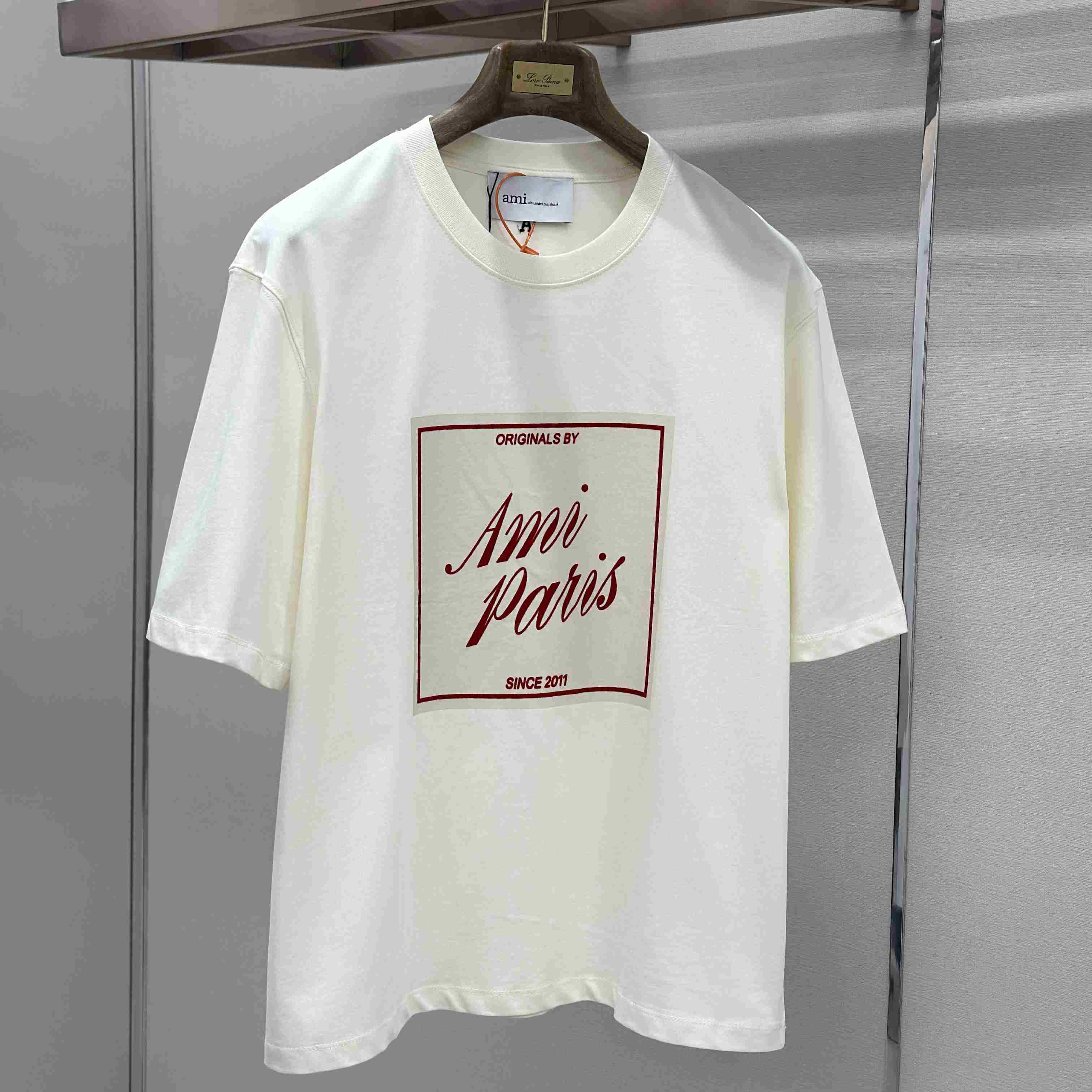 AMI Paris White Cotton Ami Paris Heritage Print T-shirt - DopestKickz