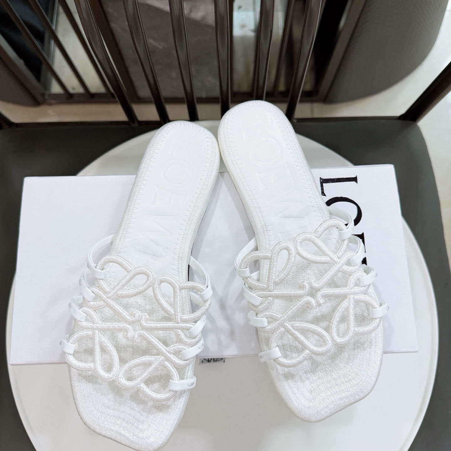 Loewe Petal Anagram Slide In Embroidered Canvas - DopestKickz