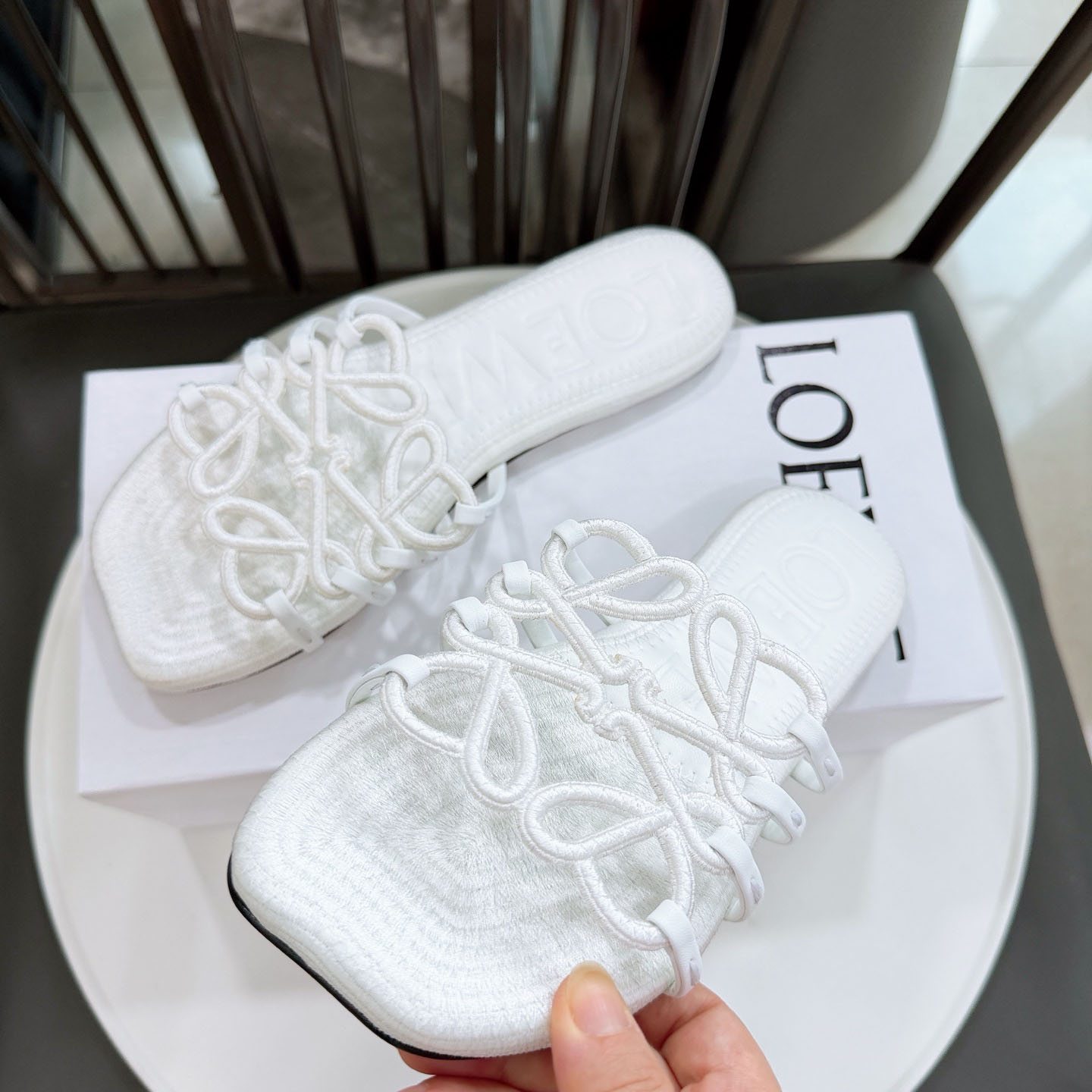 Loewe Petal Anagram Slide In Embroidered Canvas - DopestKickz