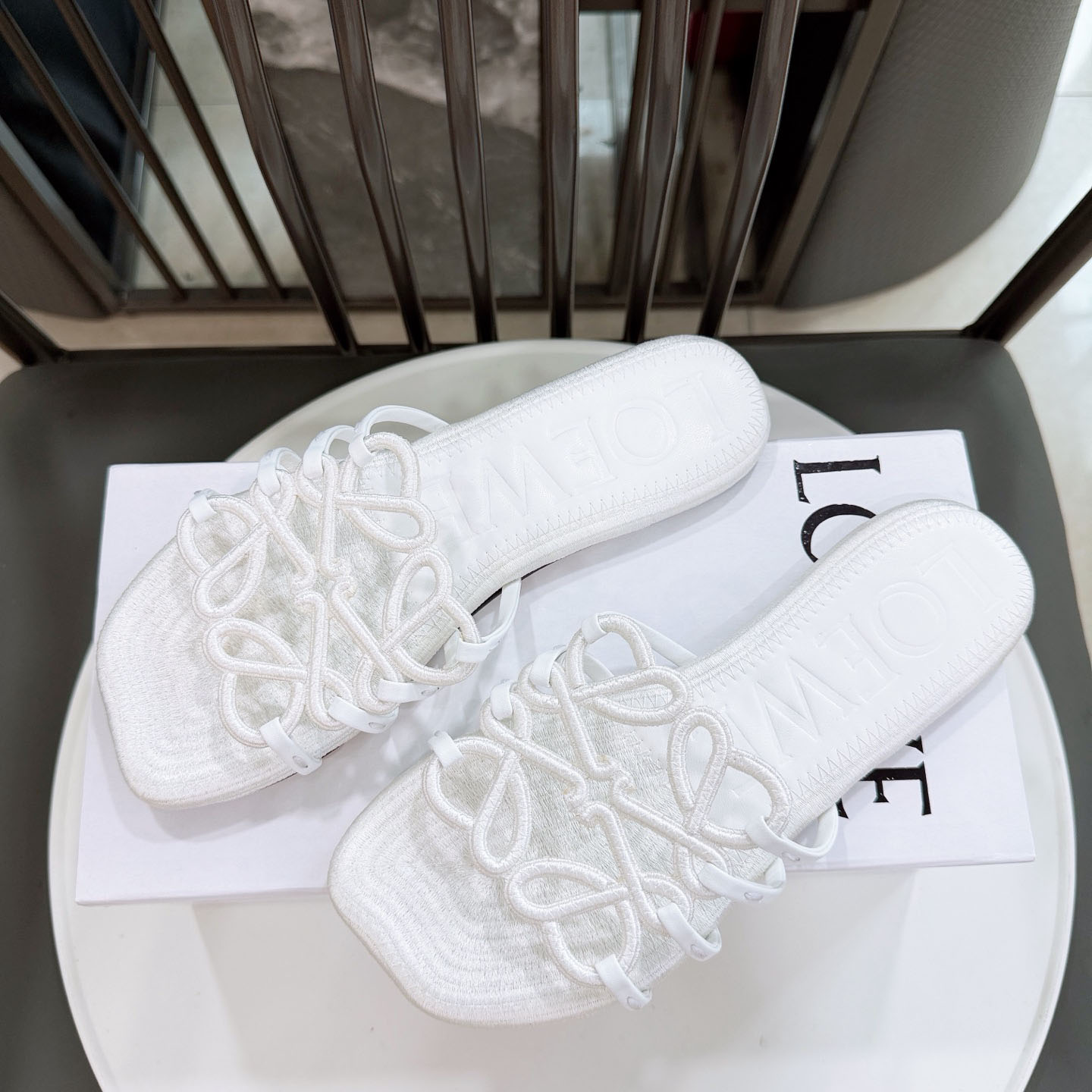Loewe Petal Anagram Slide In Embroidered Canvas - DopestKickz