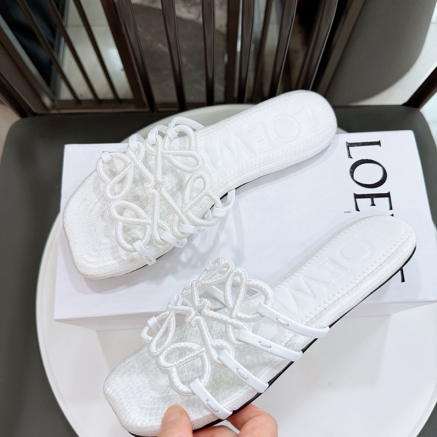 Loewe Petal Anagram Slide In Embroidered Canvas - DopestKickz