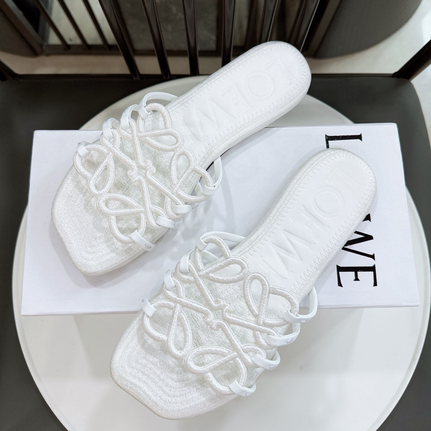 Loewe Petal Anagram Slide In Embroidered Canvas - DopestKickz