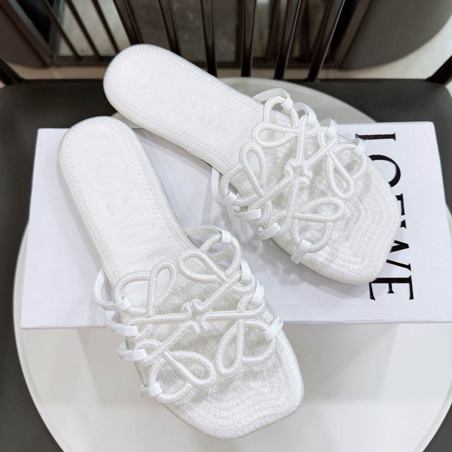 Loewe Petal Anagram Slide In Embroidered Canvas - DopestKickz