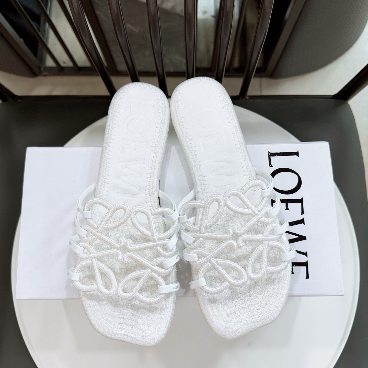 Loewe Petal Anagram Slide In Embroidered Canvas - DopestKickz