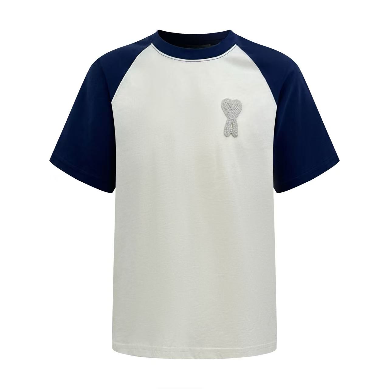 AMI Paris White And Blue Cotton Ami De Coeur Knitted Patch T-shirt - DopestKickz