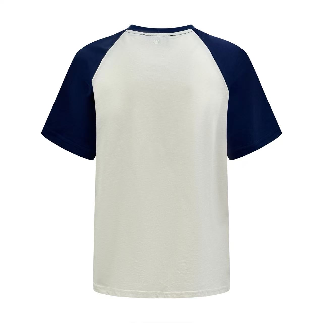 AMI Paris White And Blue Cotton Ami De Coeur Knitted Patch T-shirt - DopestKickz