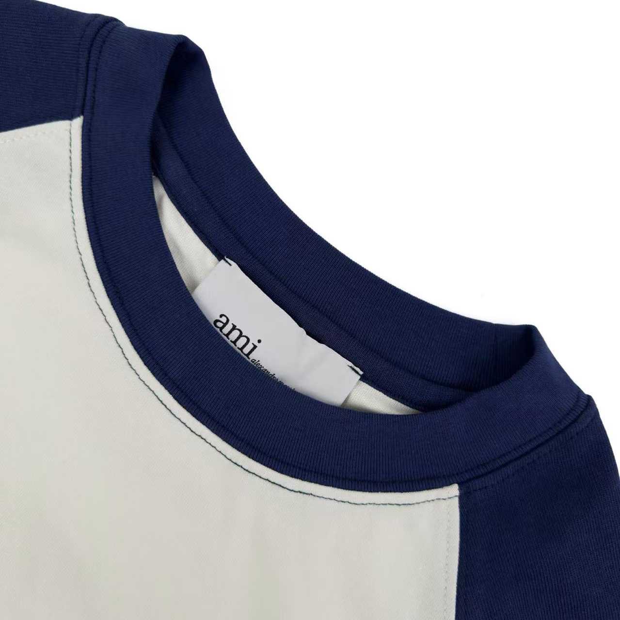 AMI Paris White And Blue Cotton Ami De Coeur Knitted Patch T-shirt - DopestKickz