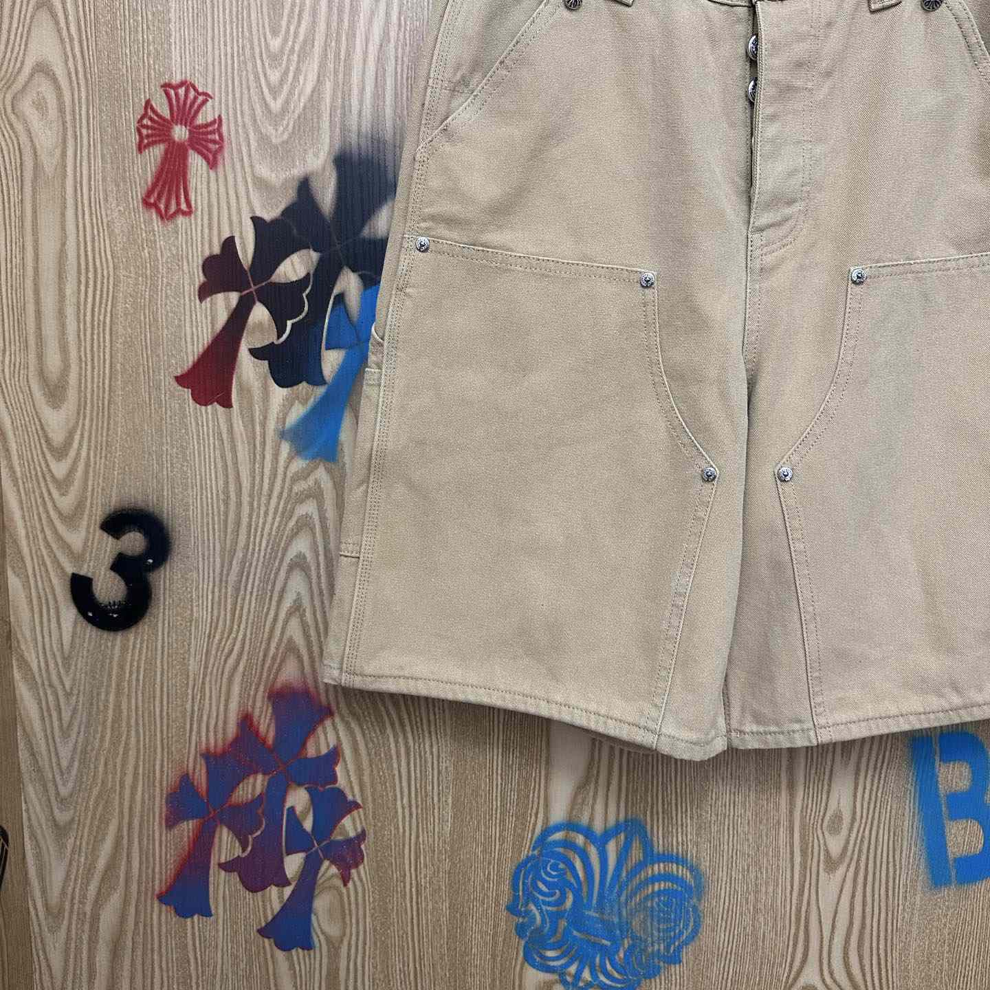 Chrome Hearts Double Knee Cross Patch Shorts - DopestKickz