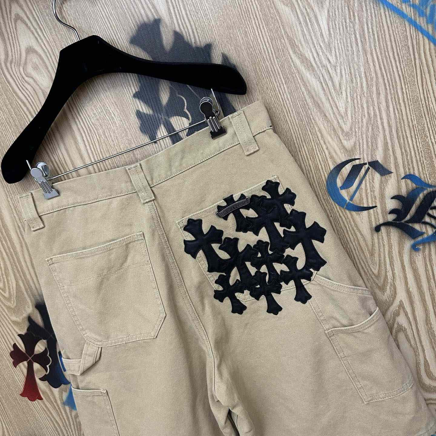 Chrome Hearts Double Knee Cross Patch Shorts - DopestKickz