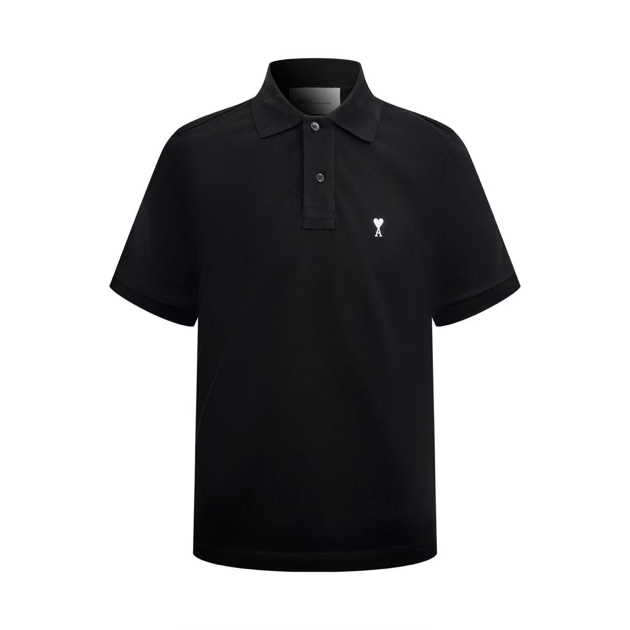AMI Paris Black Wool Short Sleeves Ami De Coeur Polo - DopestKickz