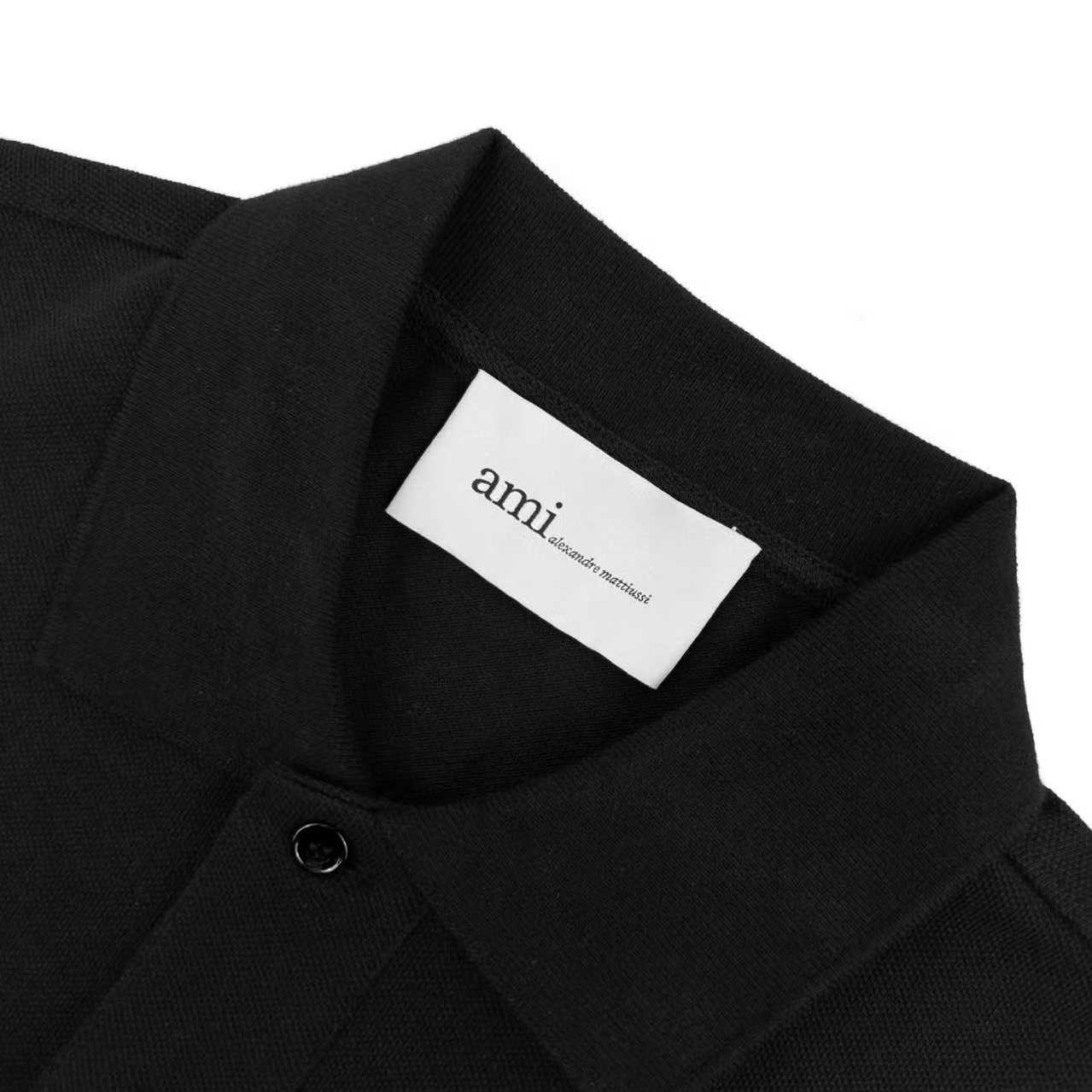 AMI Paris Black Wool Short Sleeves Ami De Coeur Polo - DopestKickz