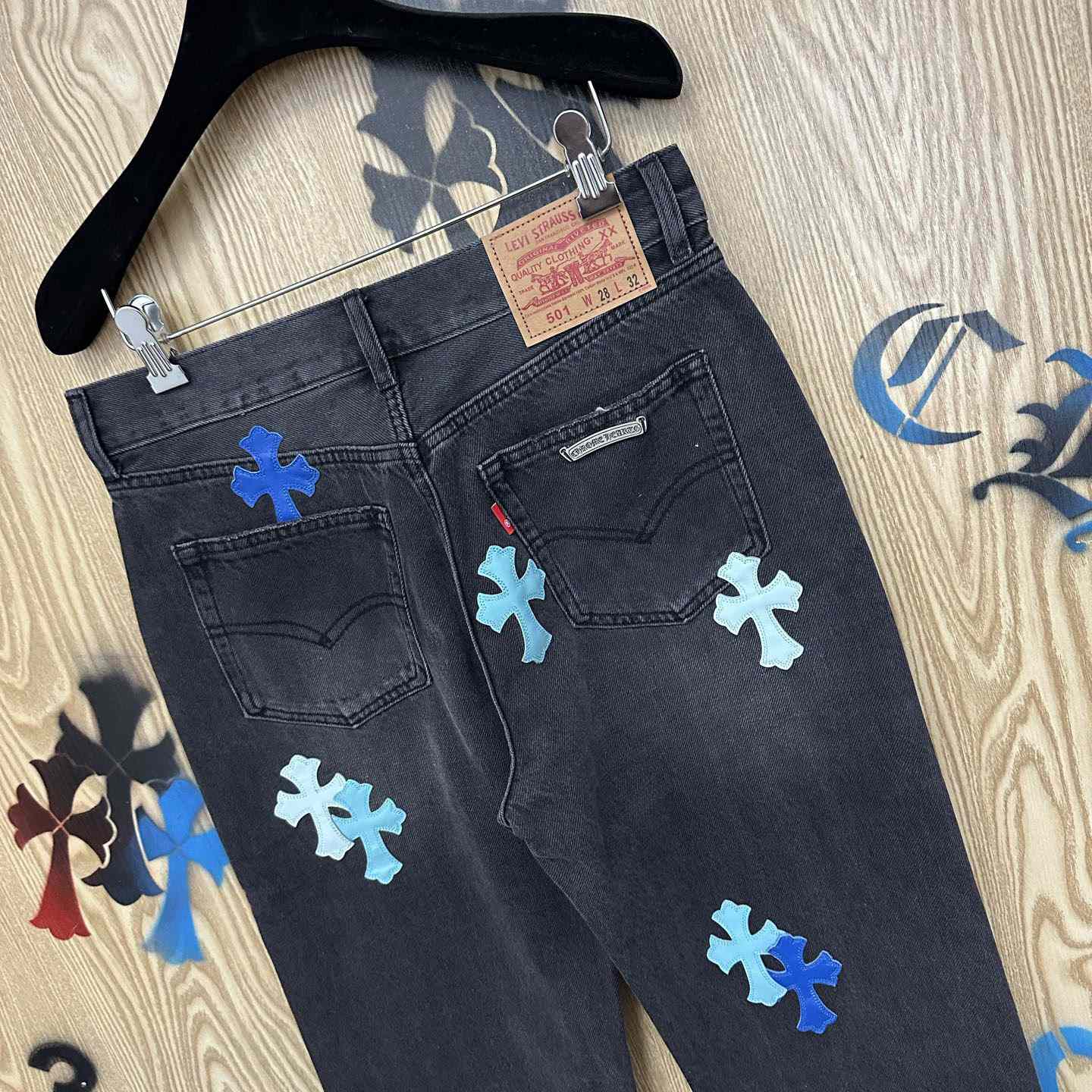 Chrome Hearts London Exclusive Levi's Cross Patch Jeans - DopestKickz