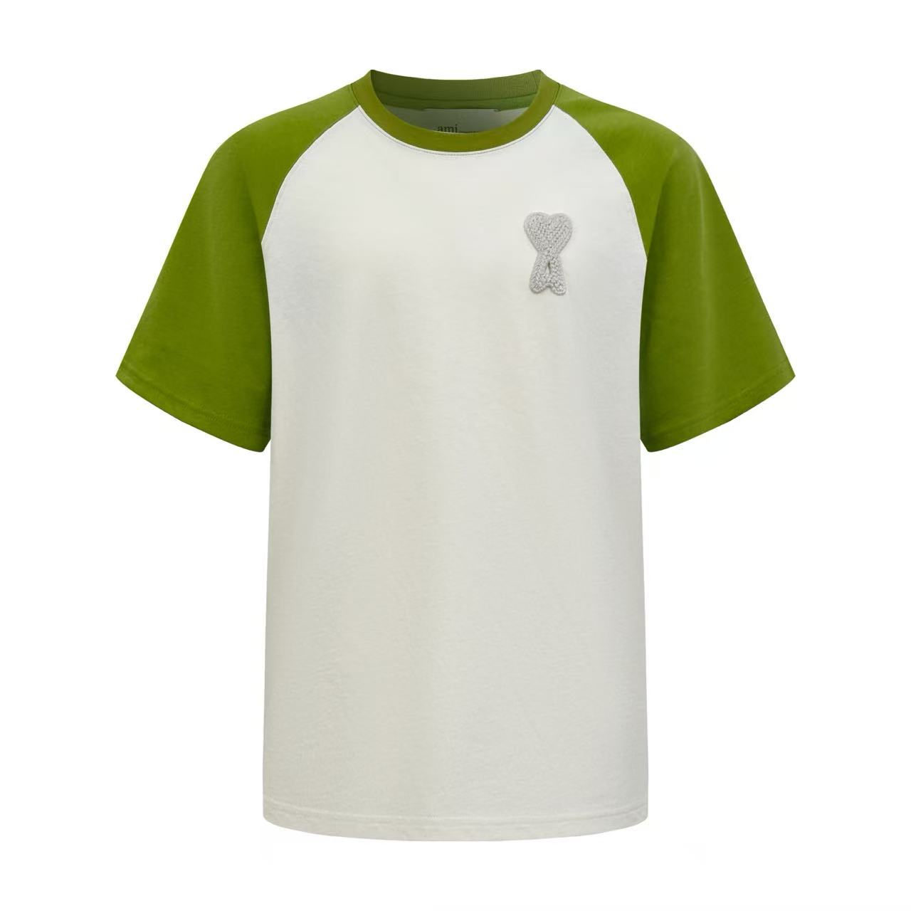 AMI Paris White And Green Cotton Ami De Coeur Knitted Patch T-shirt - DopestKickz