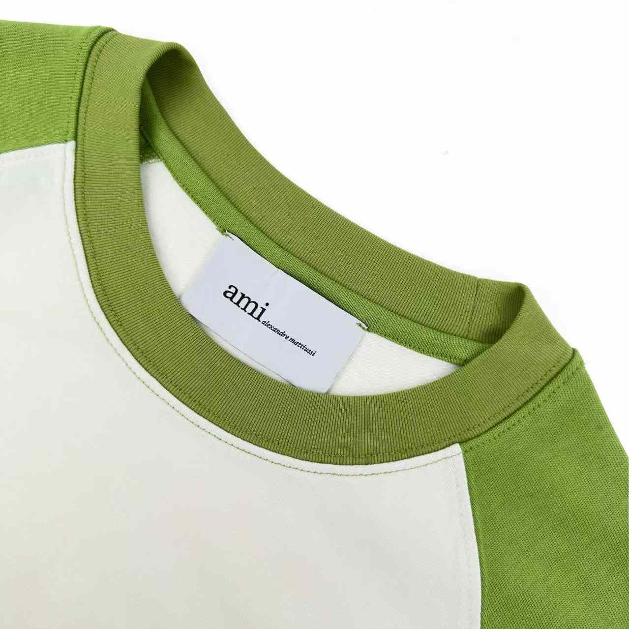 AMI Paris White And Green Cotton Ami De Coeur Knitted Patch T-shirt - DopestKickz