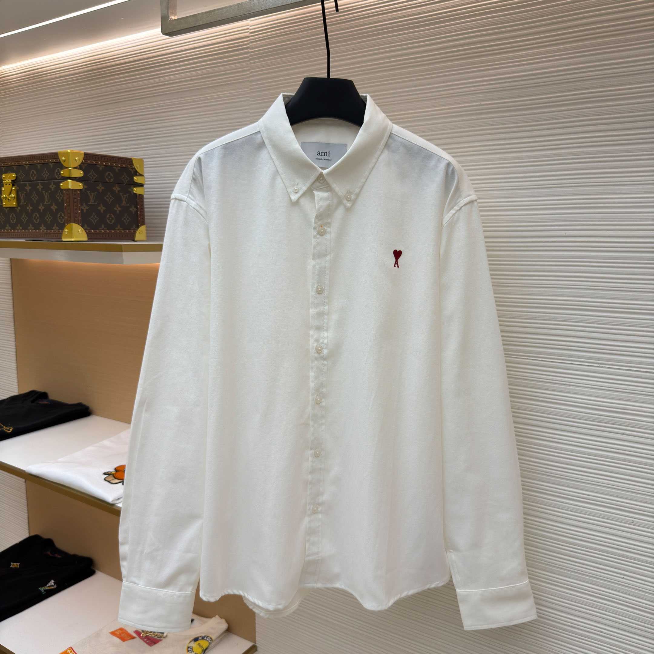 AMI Paris Ami De Coeur Button Down Shirt In Cotton Oxford - DopestKickz