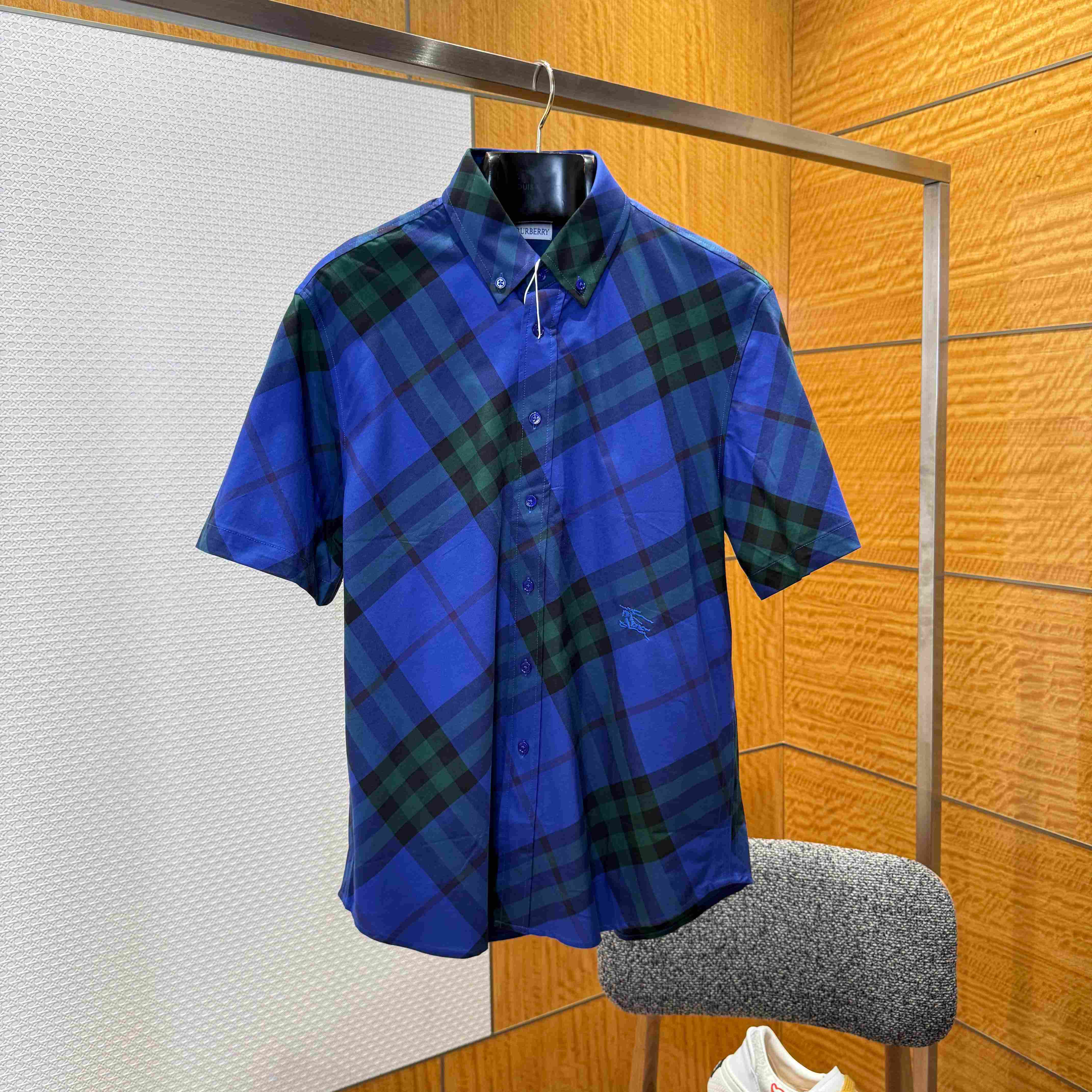Burberry Button-down Collar Logo-Embroidered Checked Cotton-Twill Shirt - DopestKickz